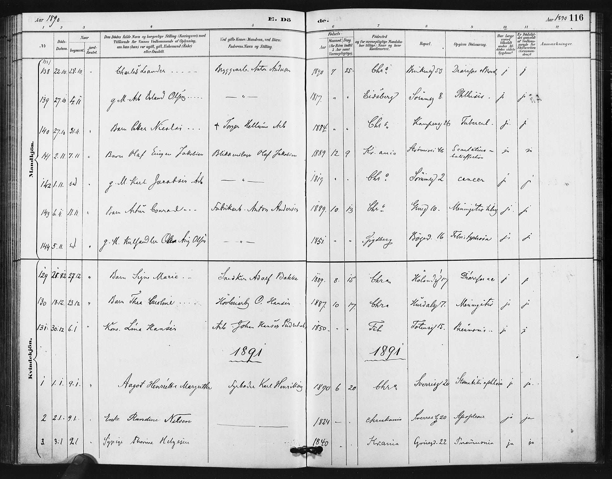 Kampen prestekontor Kirkebøker, AV/SAO-A-10853/F/Fa/L0006: Parish register (official) no. I 6, 1889-1896, p. 116