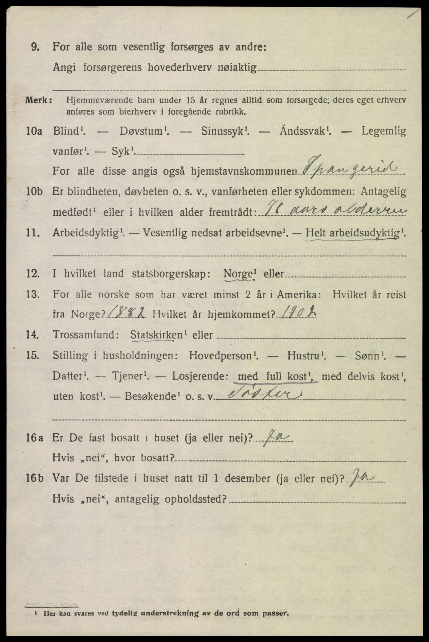 SAK, 1920 census for Spangereid, 1920, p. 3646