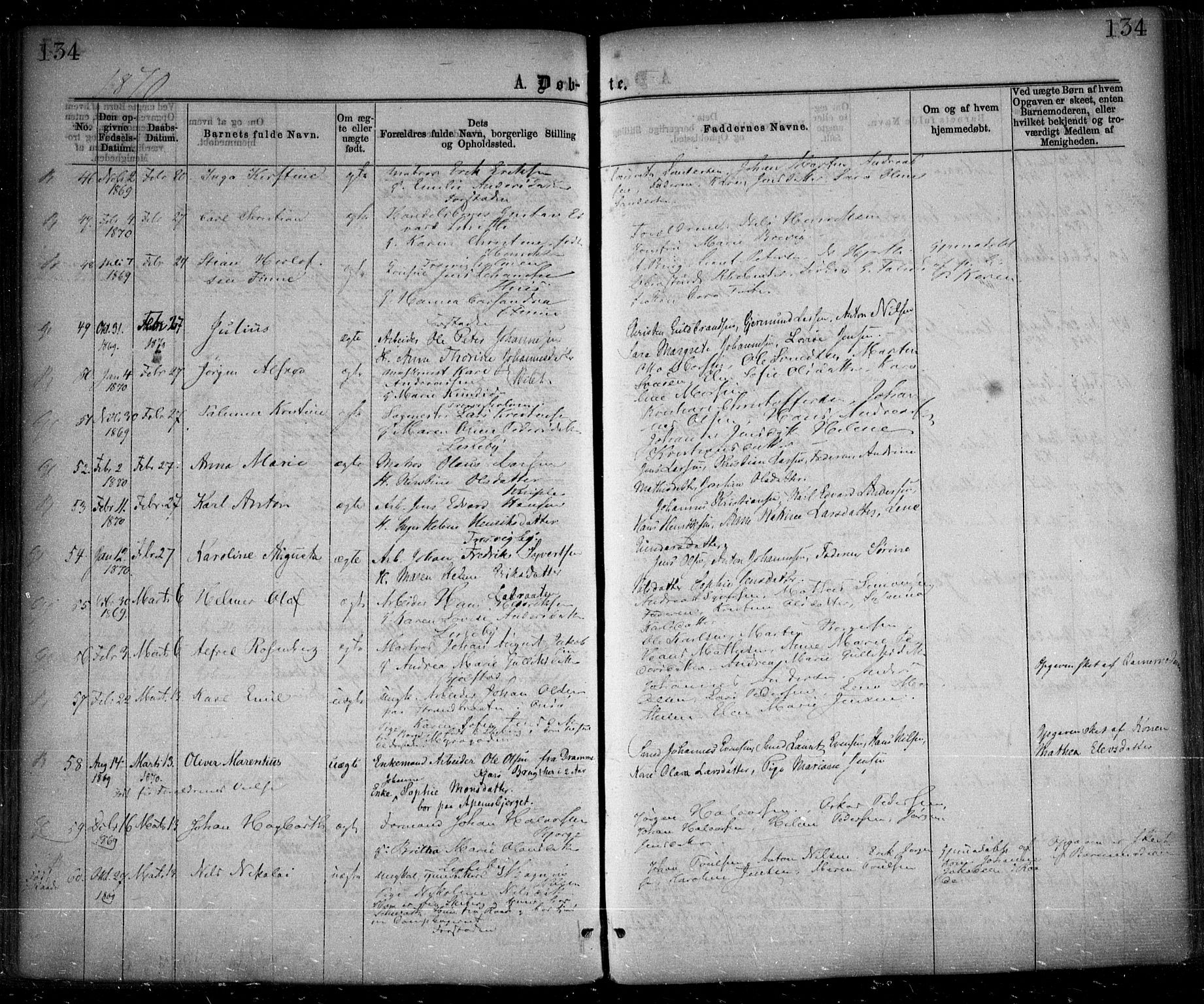 Glemmen prestekontor Kirkebøker, AV/SAO-A-10908/F/Fa/L0008: Parish register (official) no. 8, 1862-1871, p. 134