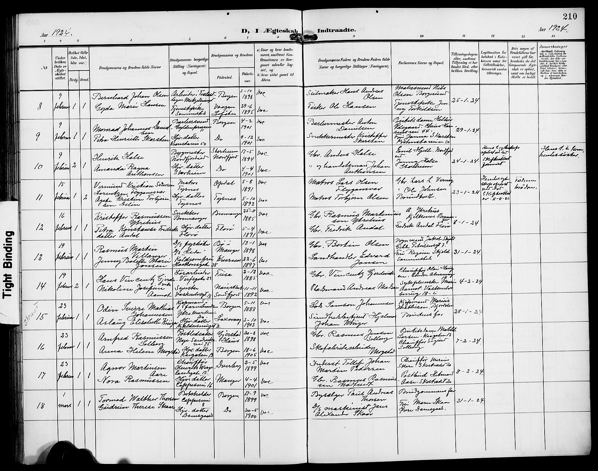 Domkirken sokneprestembete, AV/SAB-A-74801/H/Hab/L0033: Parish register (copy) no. D 5, 1907-1924, p. 210