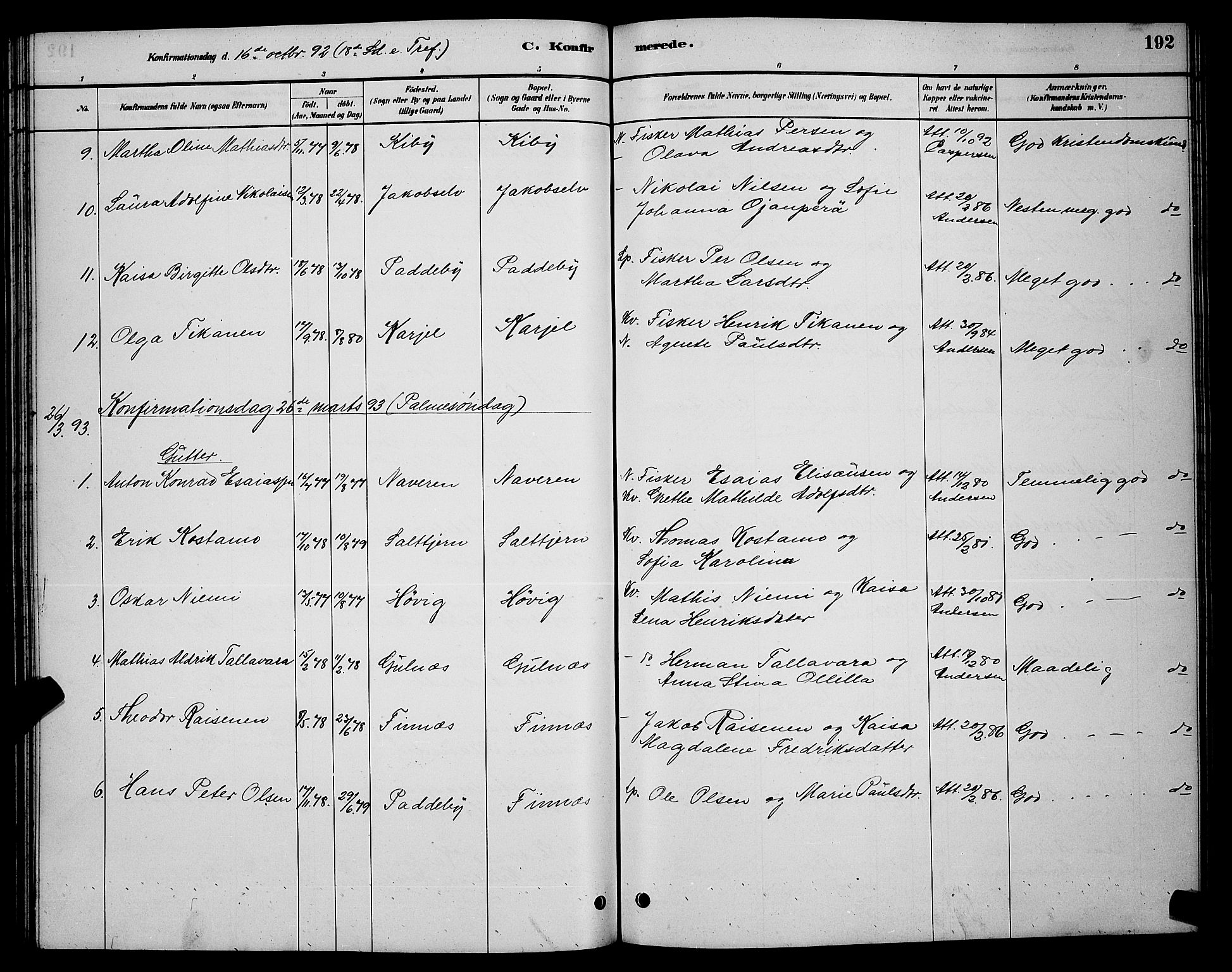 Vadsø sokneprestkontor, SATØ/S-1325/H/Hb/L0003klokker: Parish register (copy) no. 3, 1881-1901, p. 192