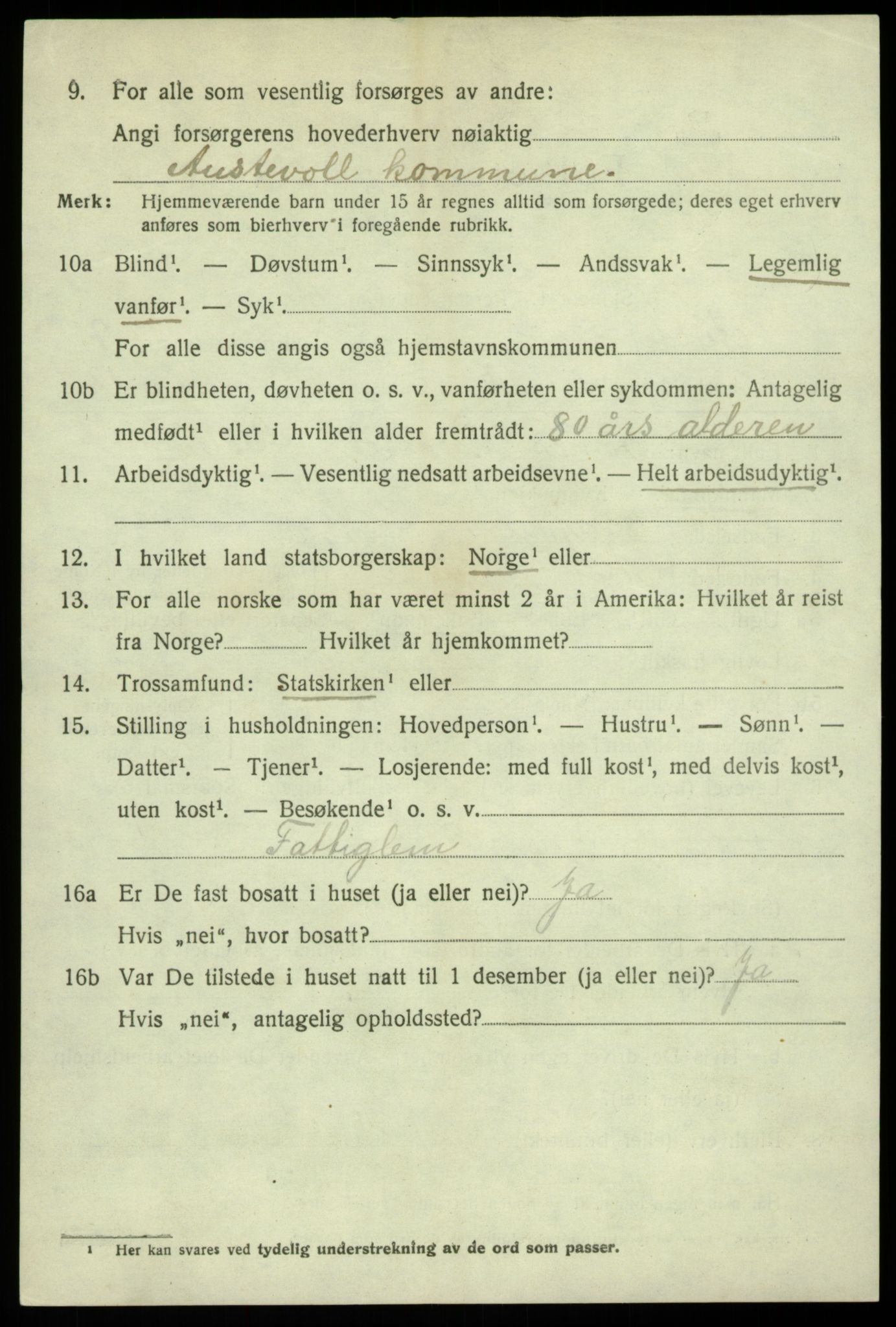 SAB, 1920 census for Austevoll, 1920, p. 3829