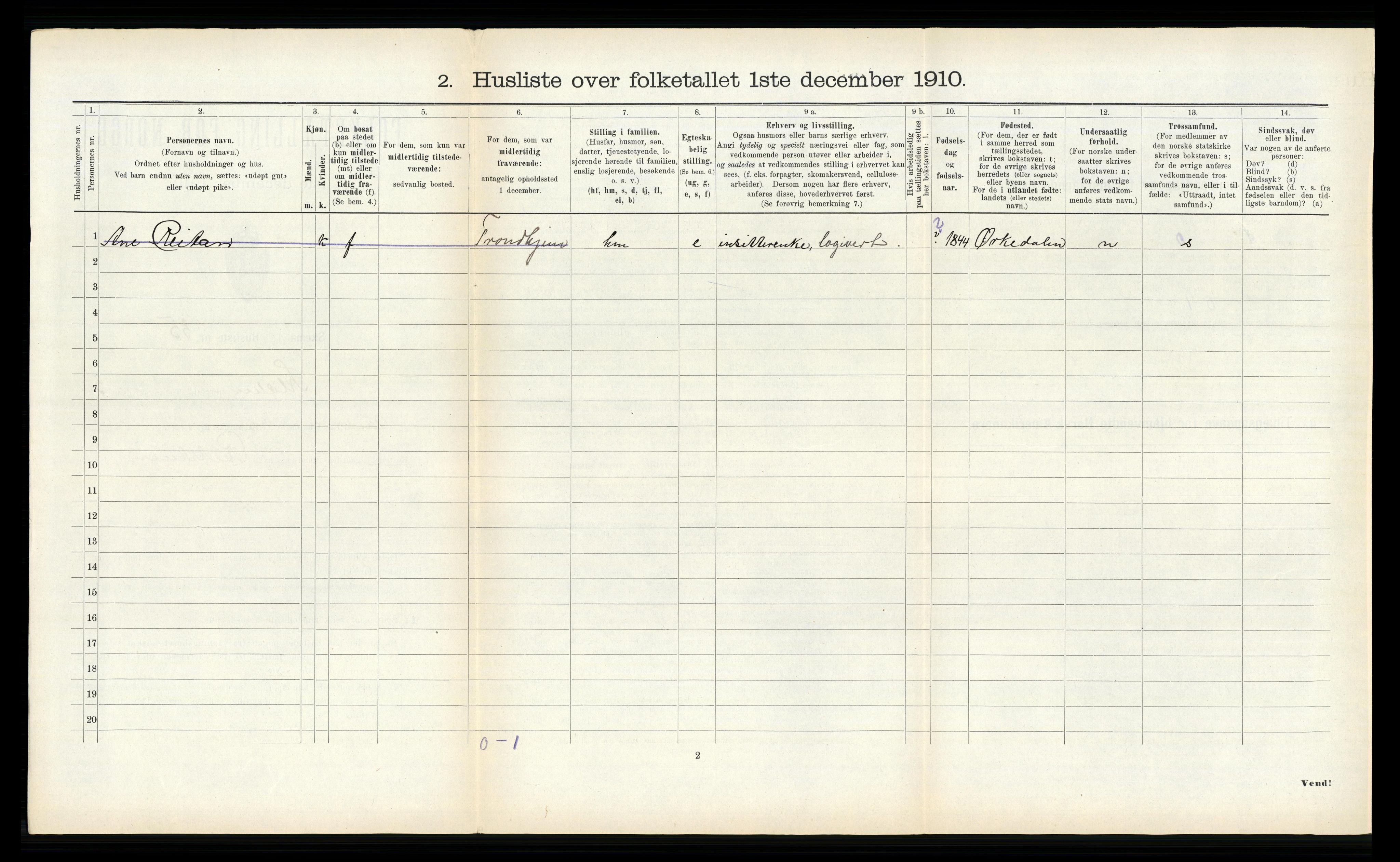 RA, 1910 census for Klæbu, 1910, p. 282