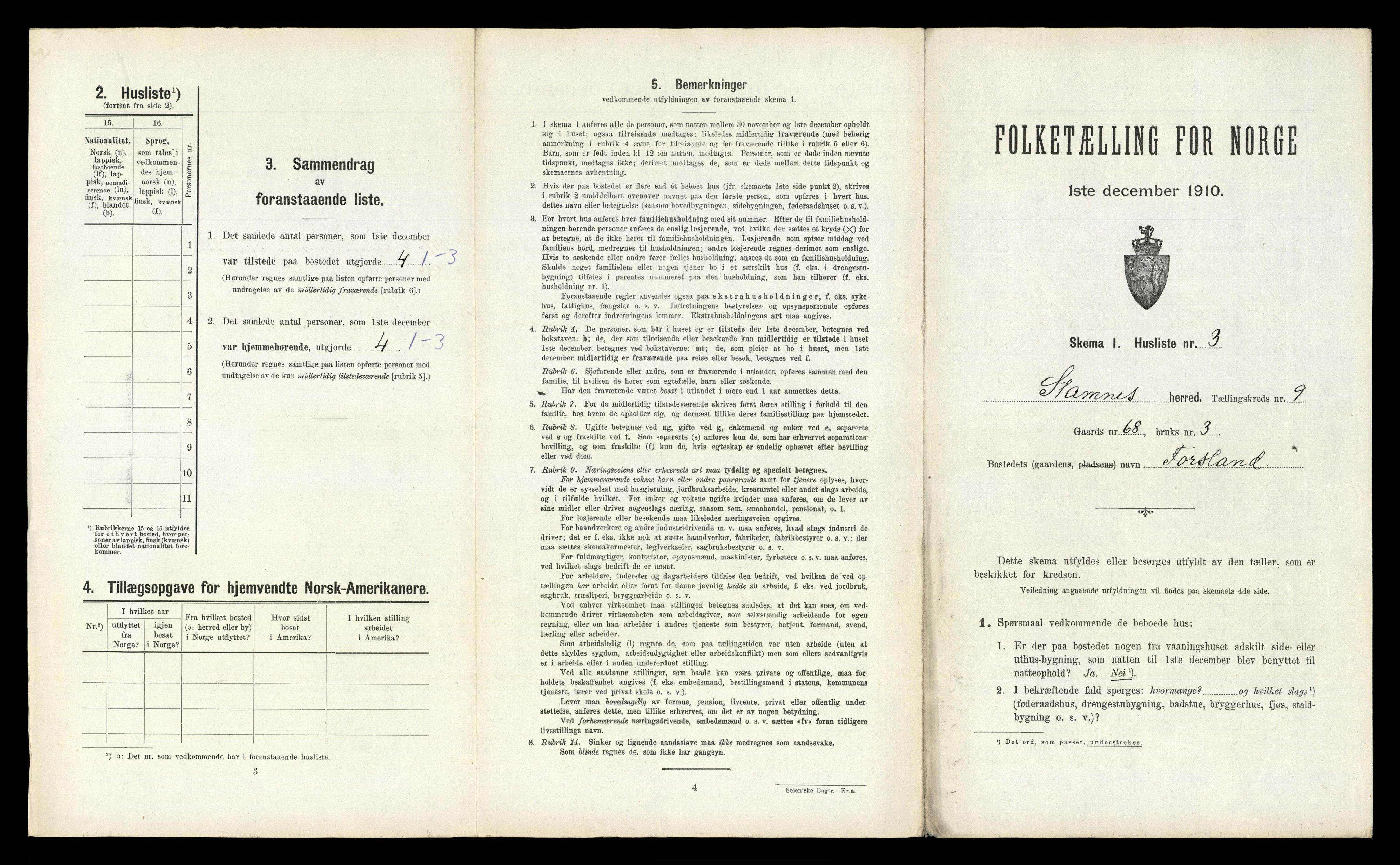 RA, 1910 census for Stamnes, 1910, p. 876