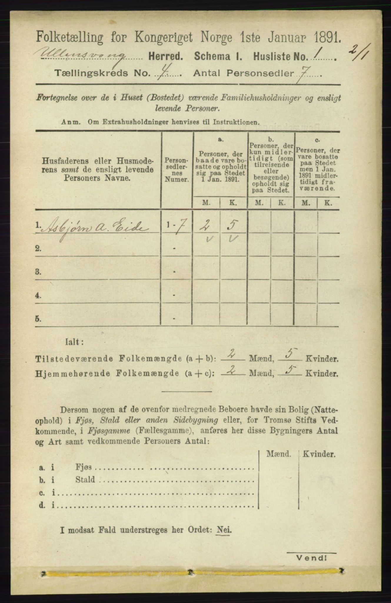 RA, 1891 census for 1230 Ullensvang, 1891, p. 858