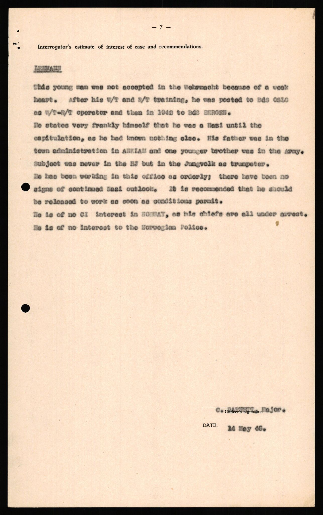 Forsvaret, Forsvarets overkommando II, AV/RA-RAFA-3915/D/Db/L0019: CI Questionaires. Tyske okkupasjonsstyrker i Norge. Tyskere., 1945-1946, p. 578