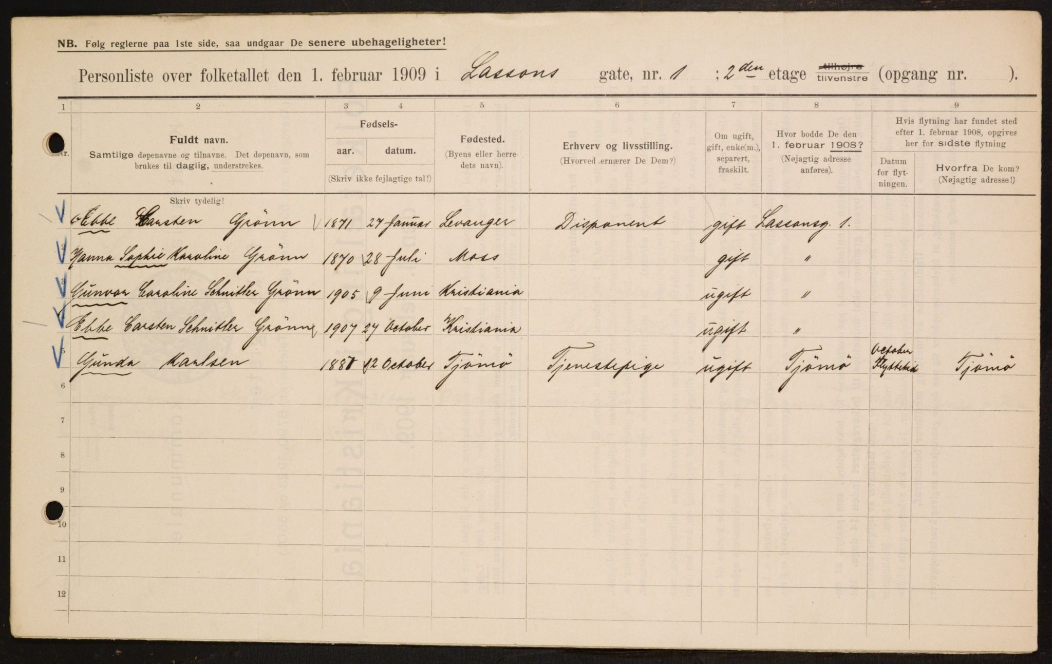 OBA, Municipal Census 1909 for Kristiania, 1909, p. 52204