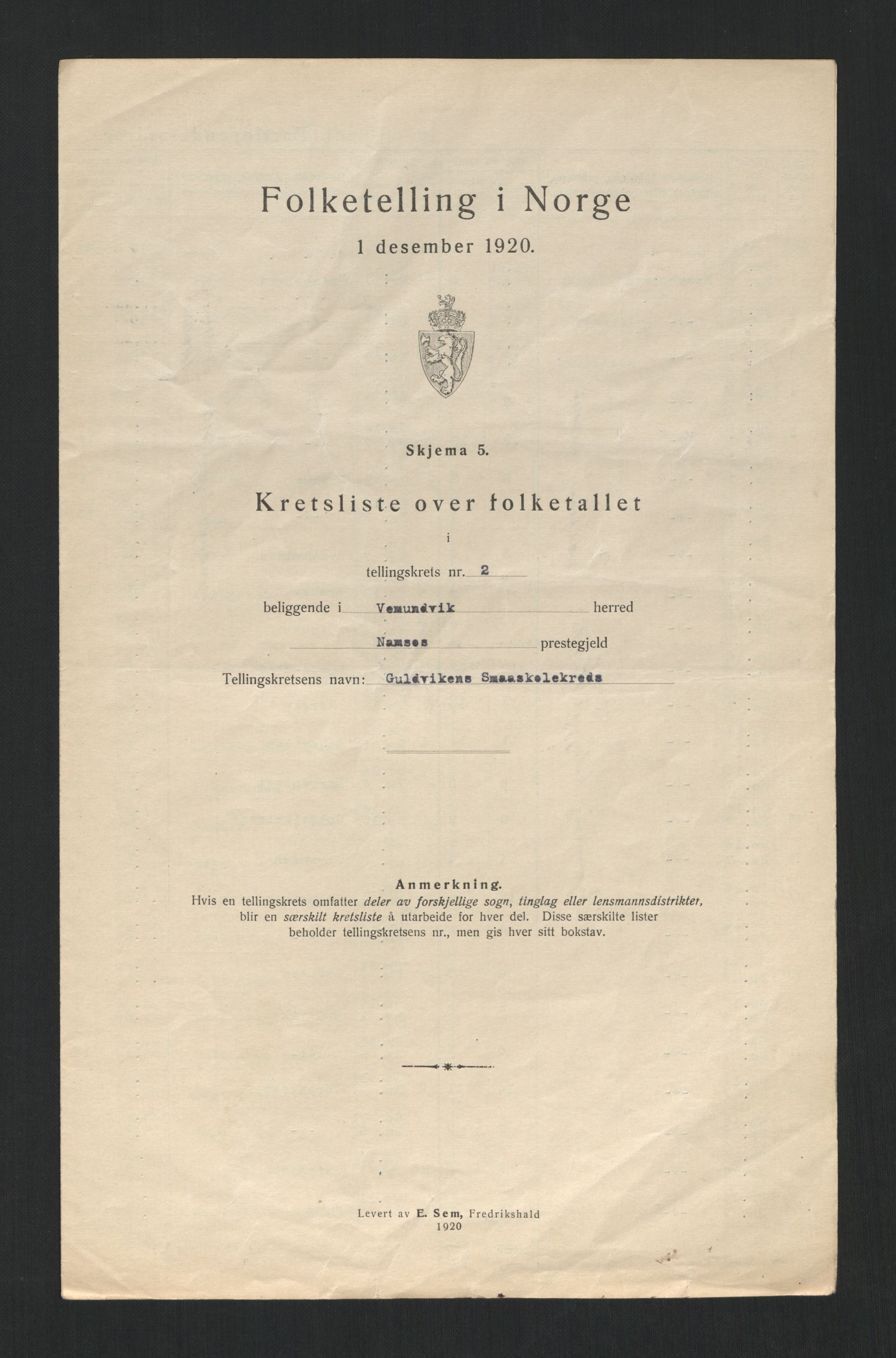 SAT, 1920 census for Vemundvik, 1920, p. 10