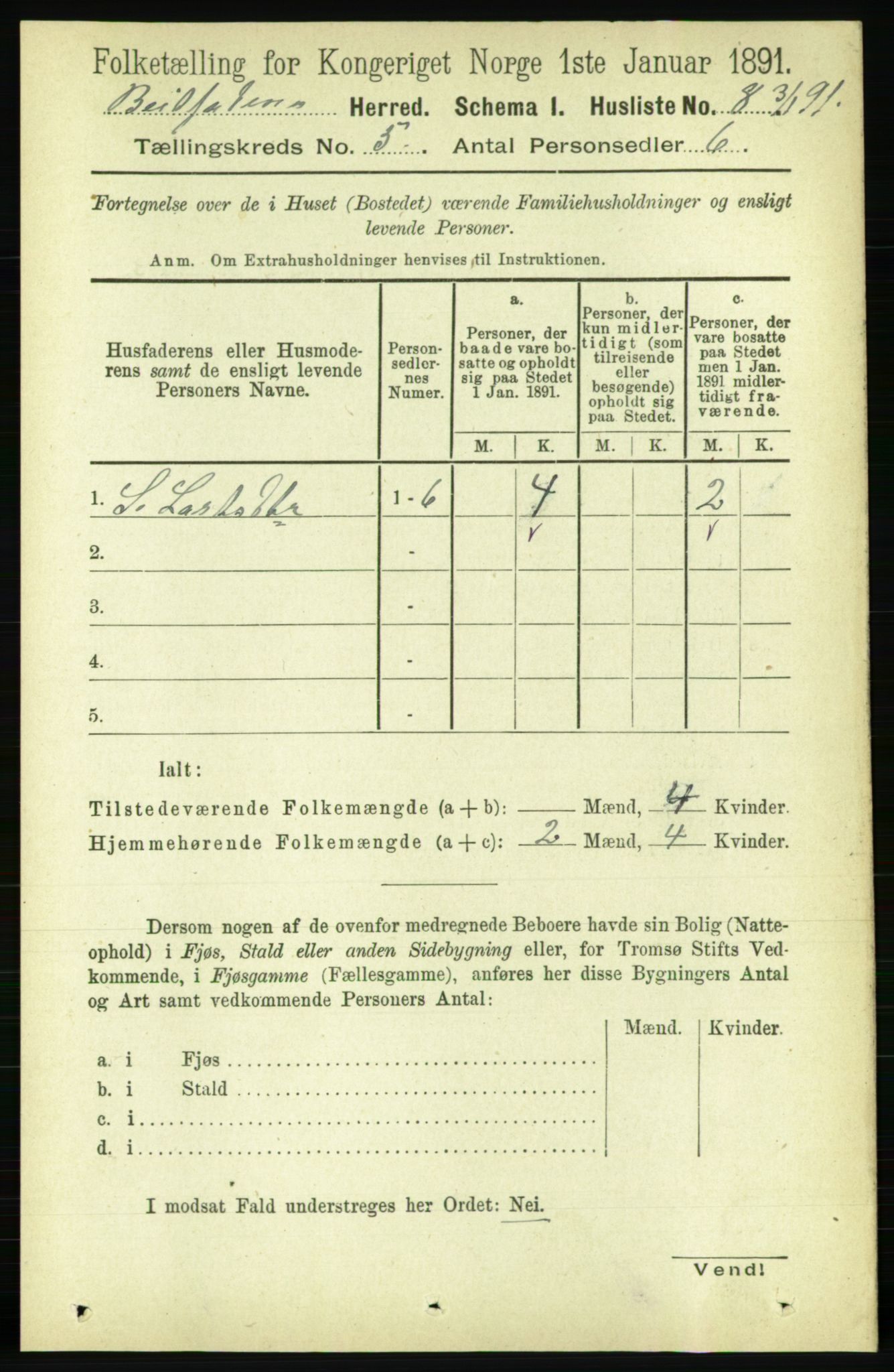 RA, 1891 census for 1727 Beitstad, 1891, p. 1211