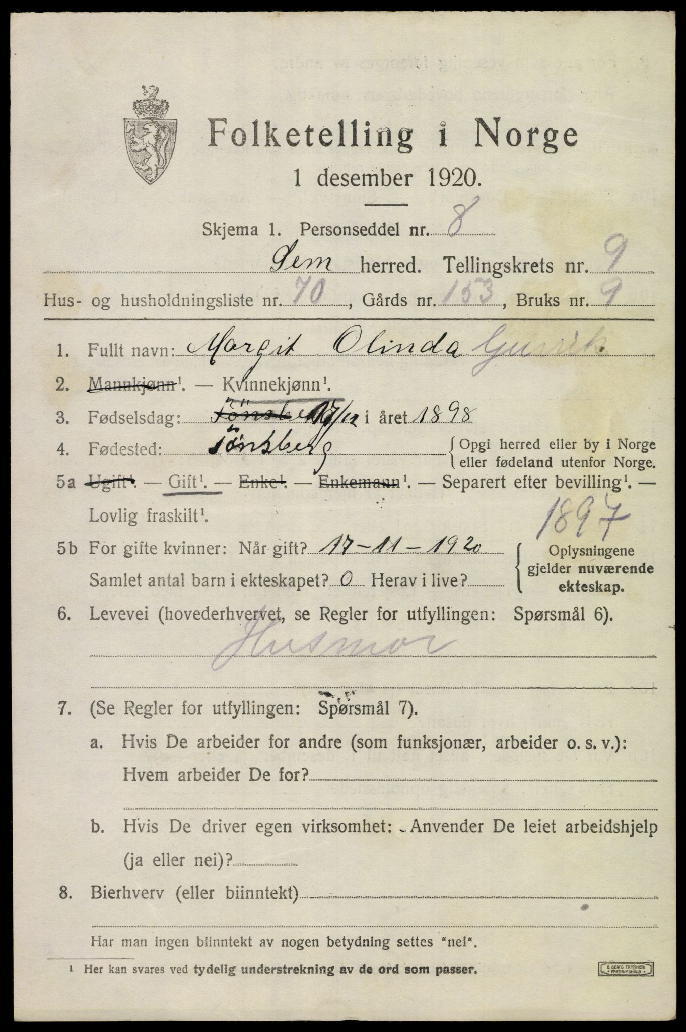 SAKO, 1920 census for Sem, 1920, p. 13395
