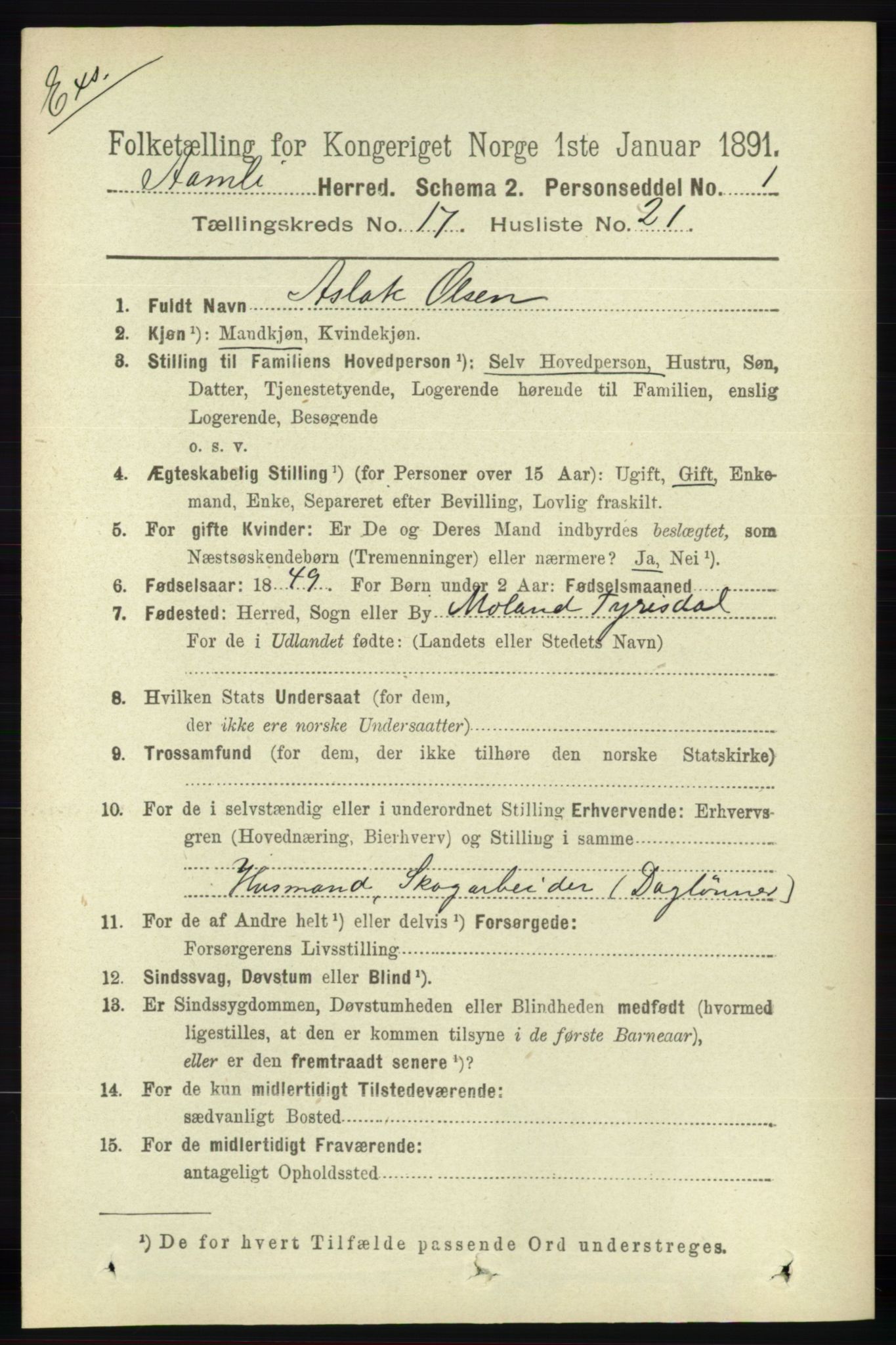 RA, Census 1891 for Nedenes amt: Gjenparter av personsedler for beslektede ektefeller, menn, 1891, p. 393