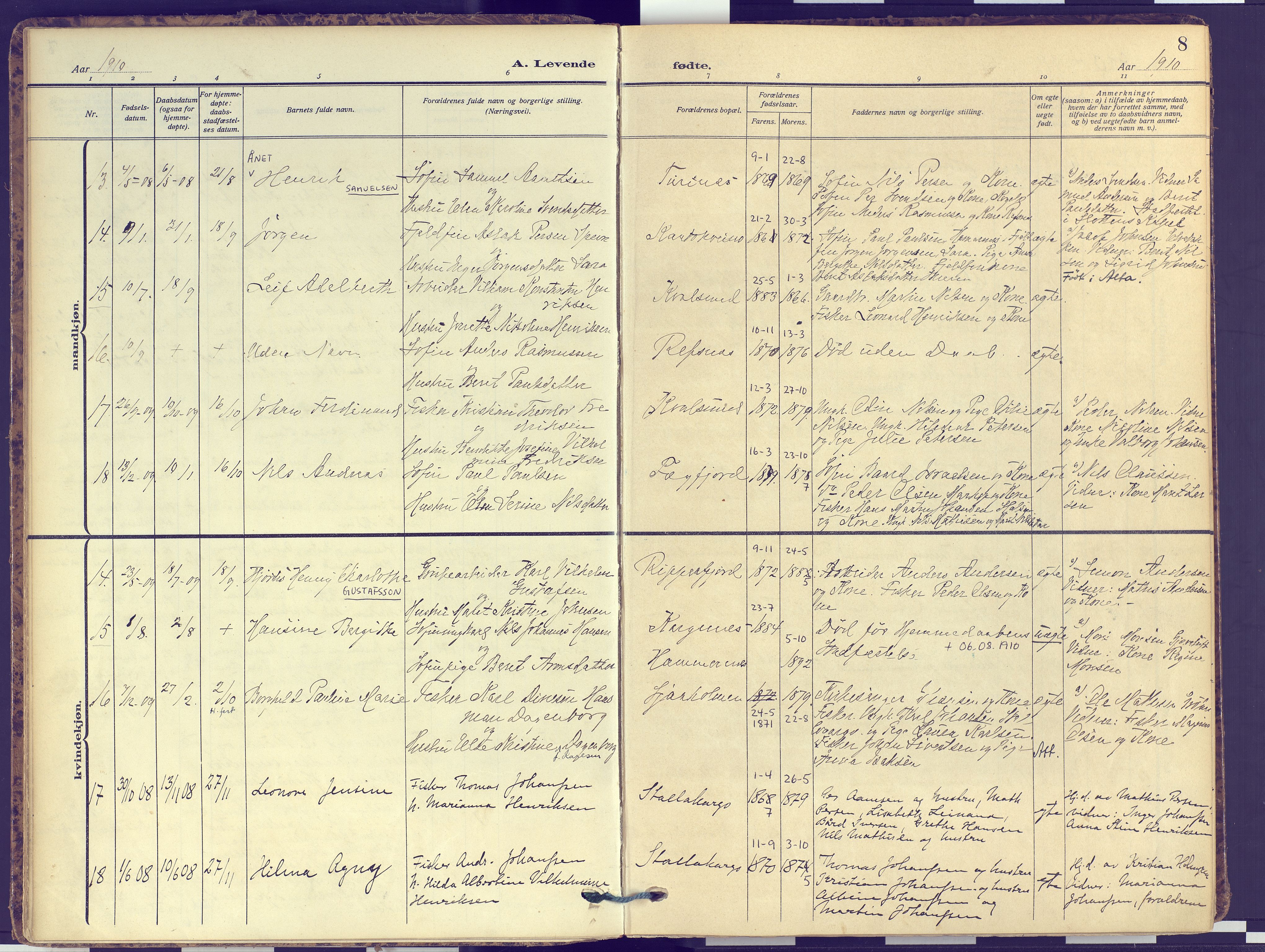 Hammerfest sokneprestkontor, SATØ/S-1347: Parish register (official) no. 16, 1908-1923, p. 8