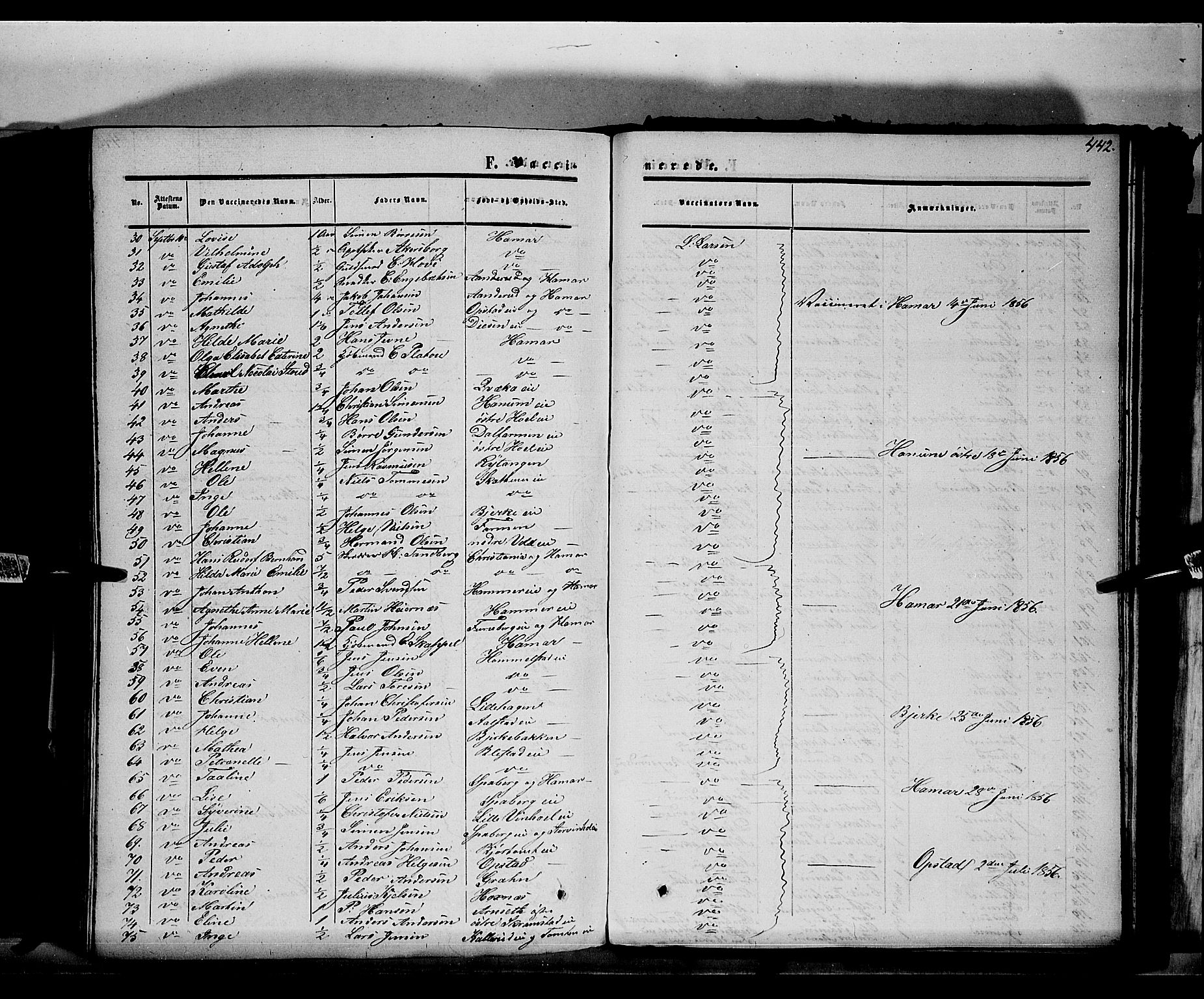 Vang prestekontor, Hedmark, SAH/PREST-008/H/Ha/Haa/L0012: Parish register (official) no. 12, 1855-1870, p. 442