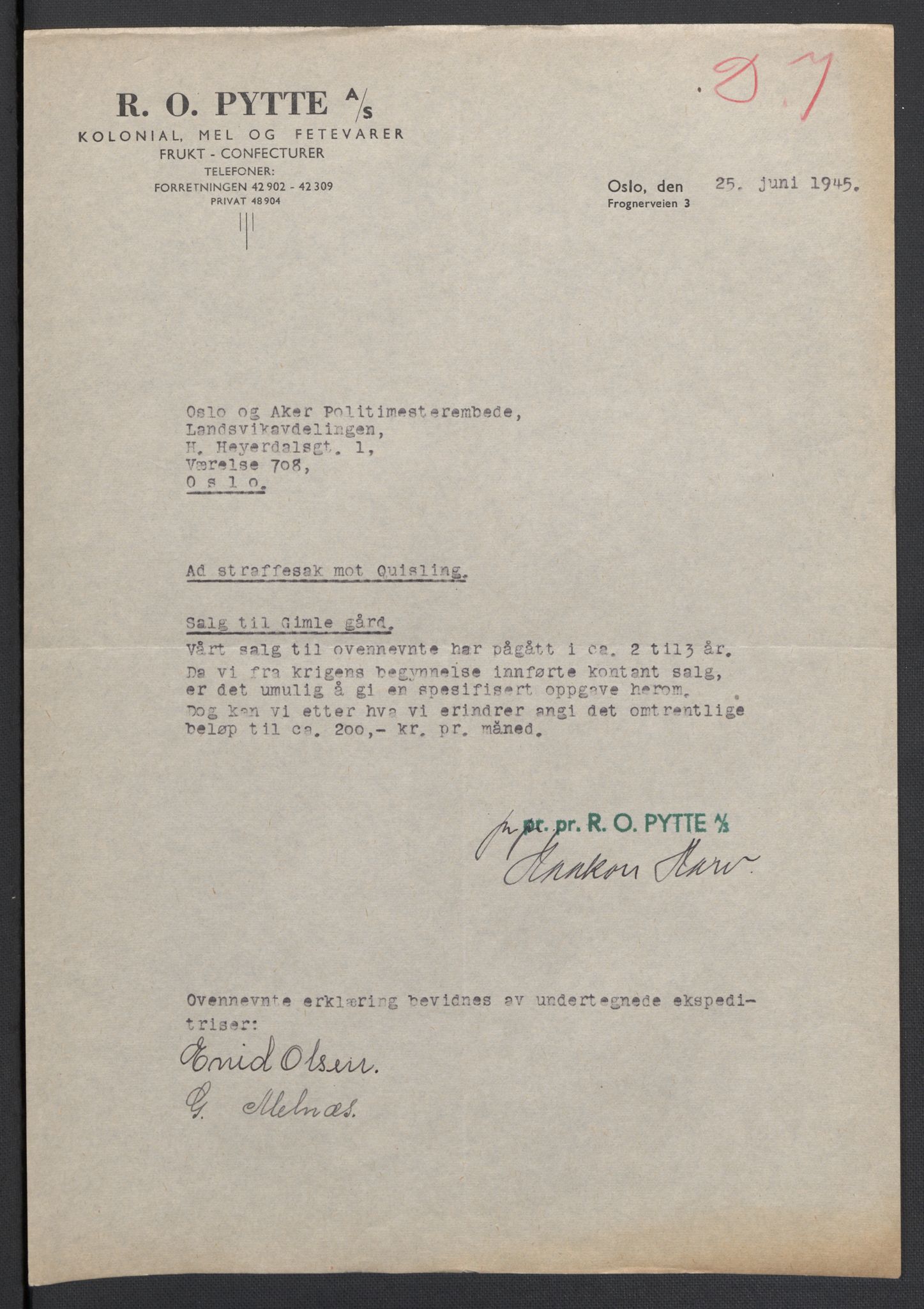 Landssvikarkivet, Oslo politikammer, AV/RA-S-3138-01/D/Da/L0003: Dnr. 29, 1945, p. 2716