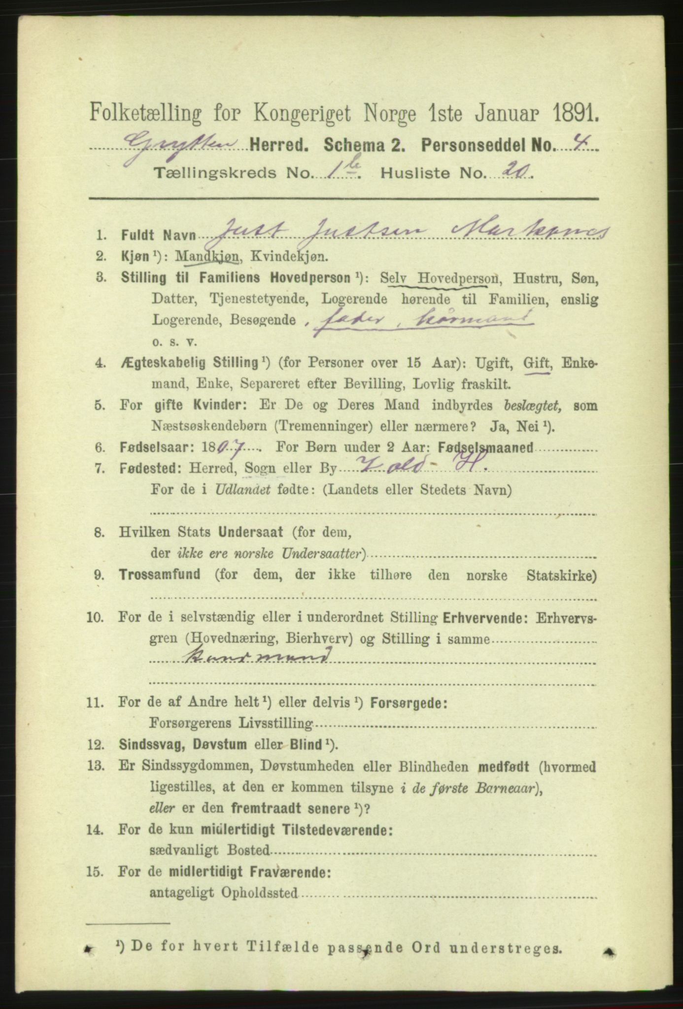 RA, 1891 census for 1539 Grytten, 1891, p. 204