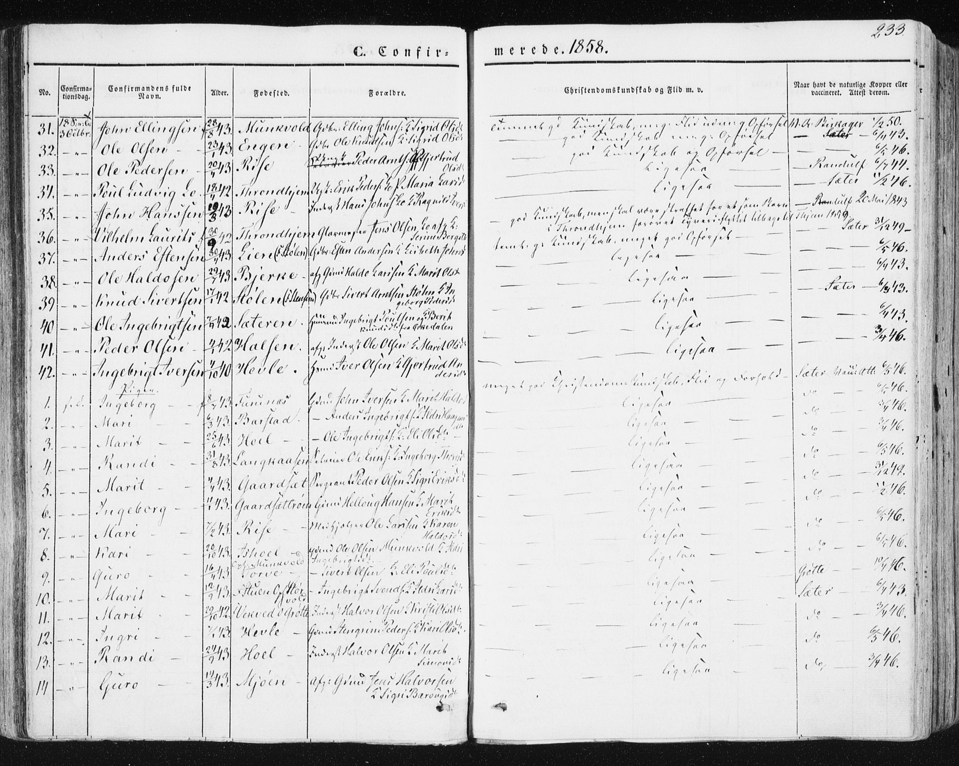 Ministerialprotokoller, klokkerbøker og fødselsregistre - Sør-Trøndelag, AV/SAT-A-1456/678/L0899: Parish register (official) no. 678A08, 1848-1872, p. 233