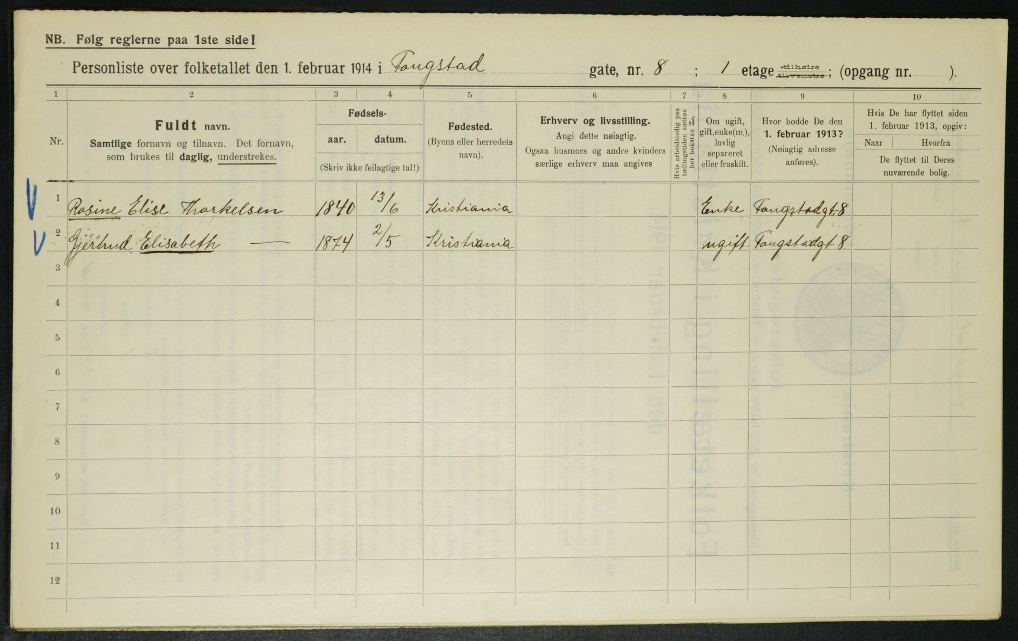 OBA, Municipal Census 1914 for Kristiania, 1914, p. 25458