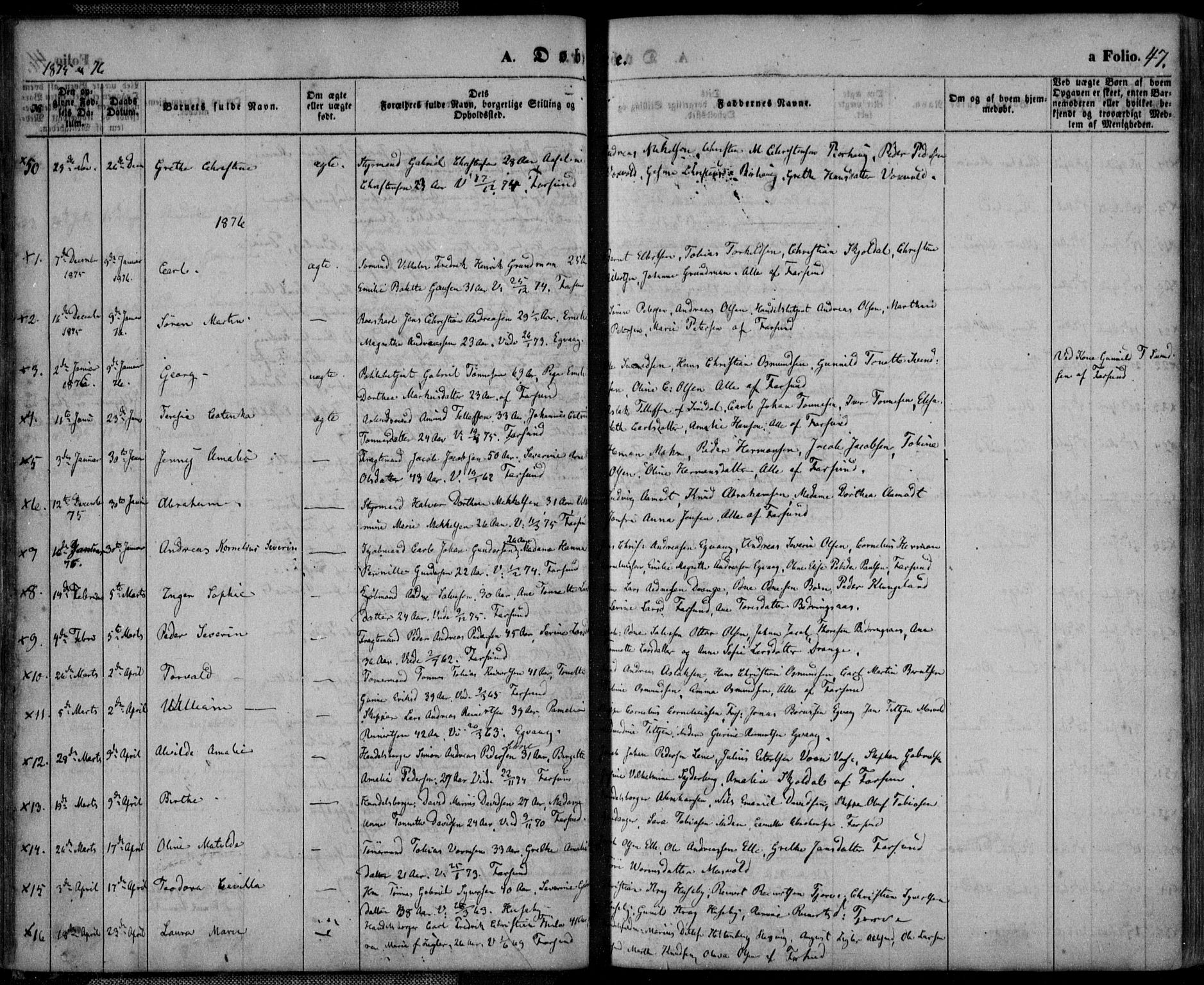 Farsund sokneprestkontor, AV/SAK-1111-0009/F/Fa/L0005: Parish register (official) no. A 5, 1863-1886, p. 47