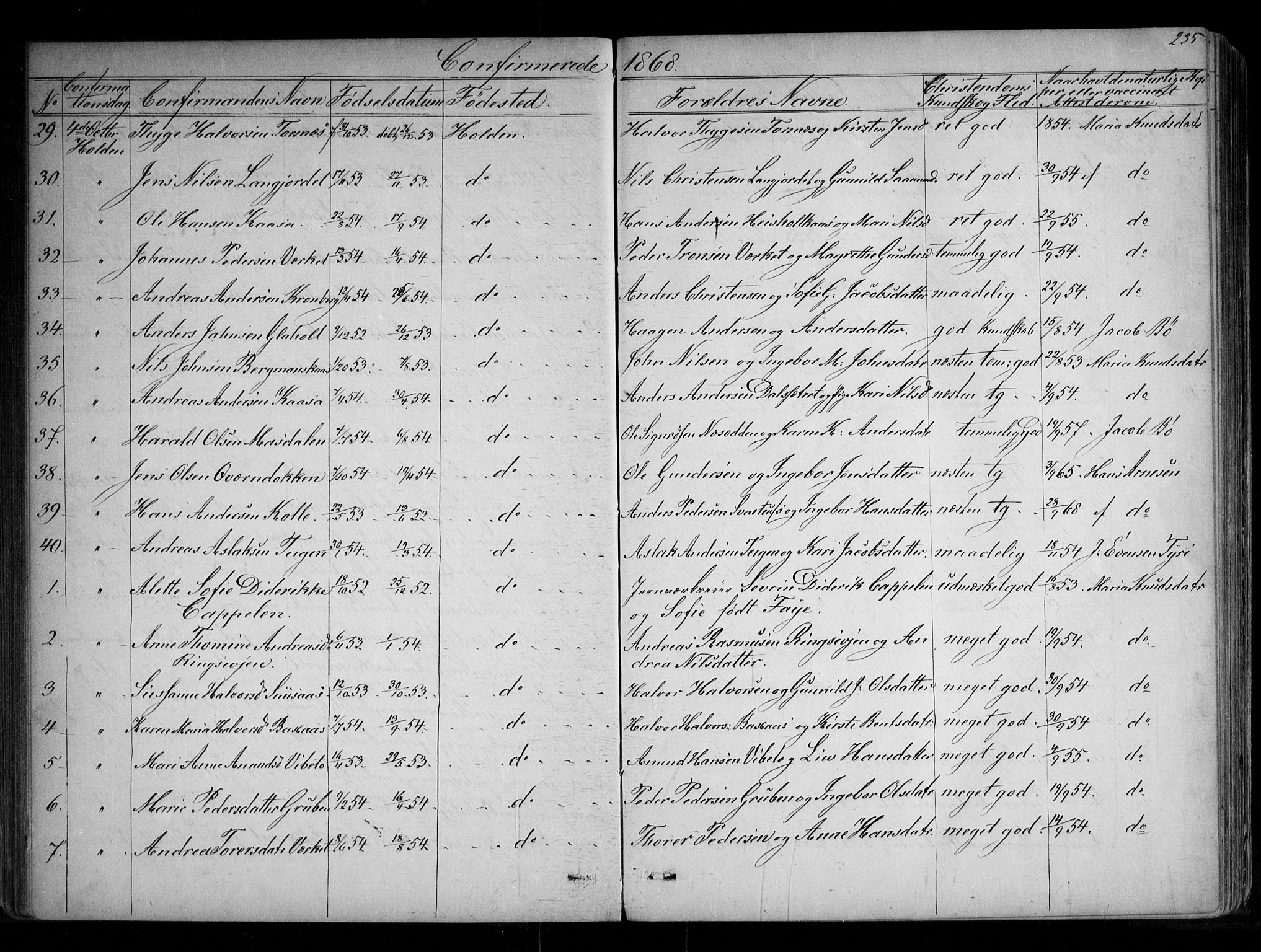 Holla kirkebøker, SAKO/A-272/G/Ga/L0004: Parish register (copy) no. I 4, 1867-1890, p. 235