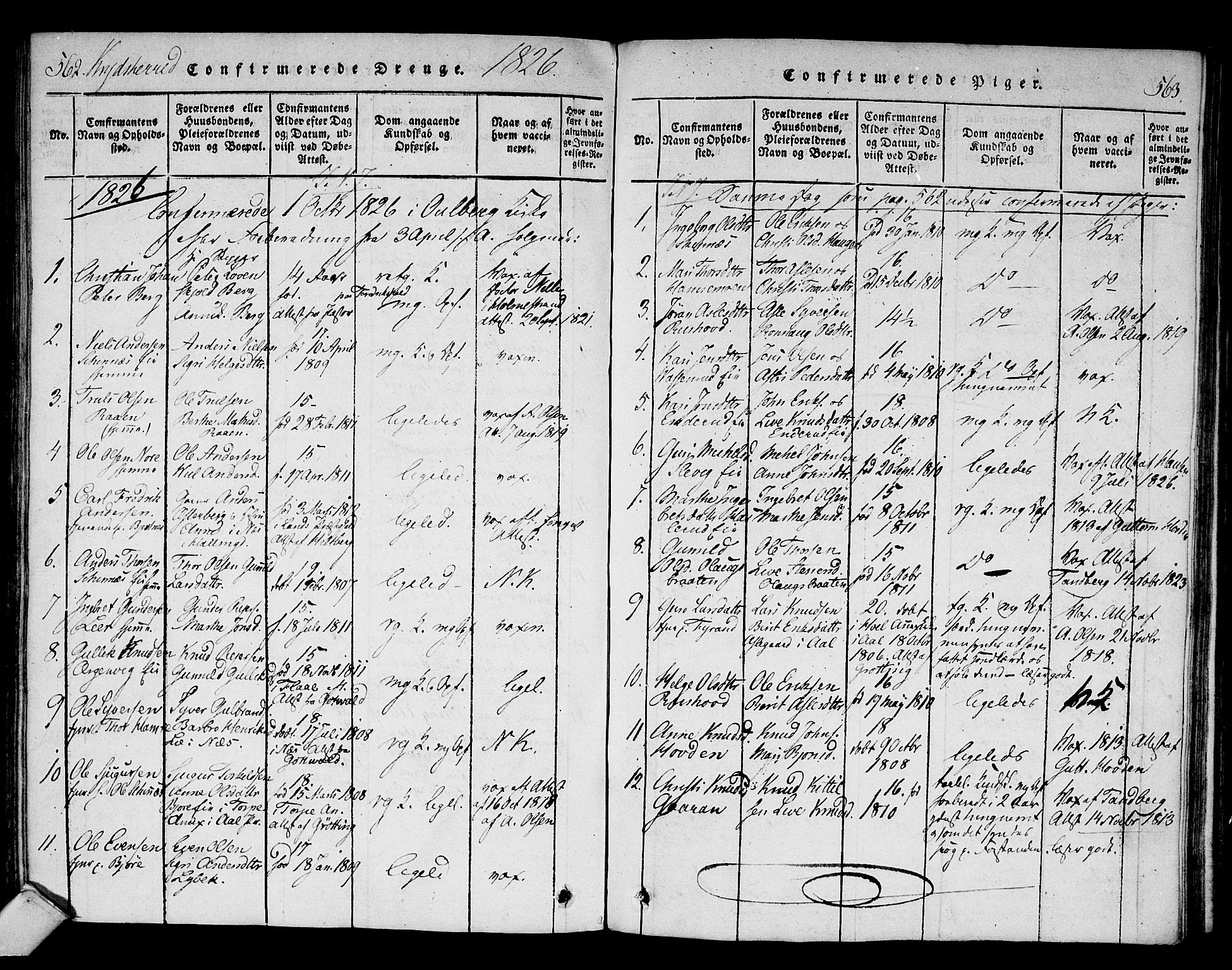 Sigdal kirkebøker, AV/SAKO-A-245/F/Fa/L0005: Parish register (official) no. I 5 /3, 1815-1829, p. 562-563