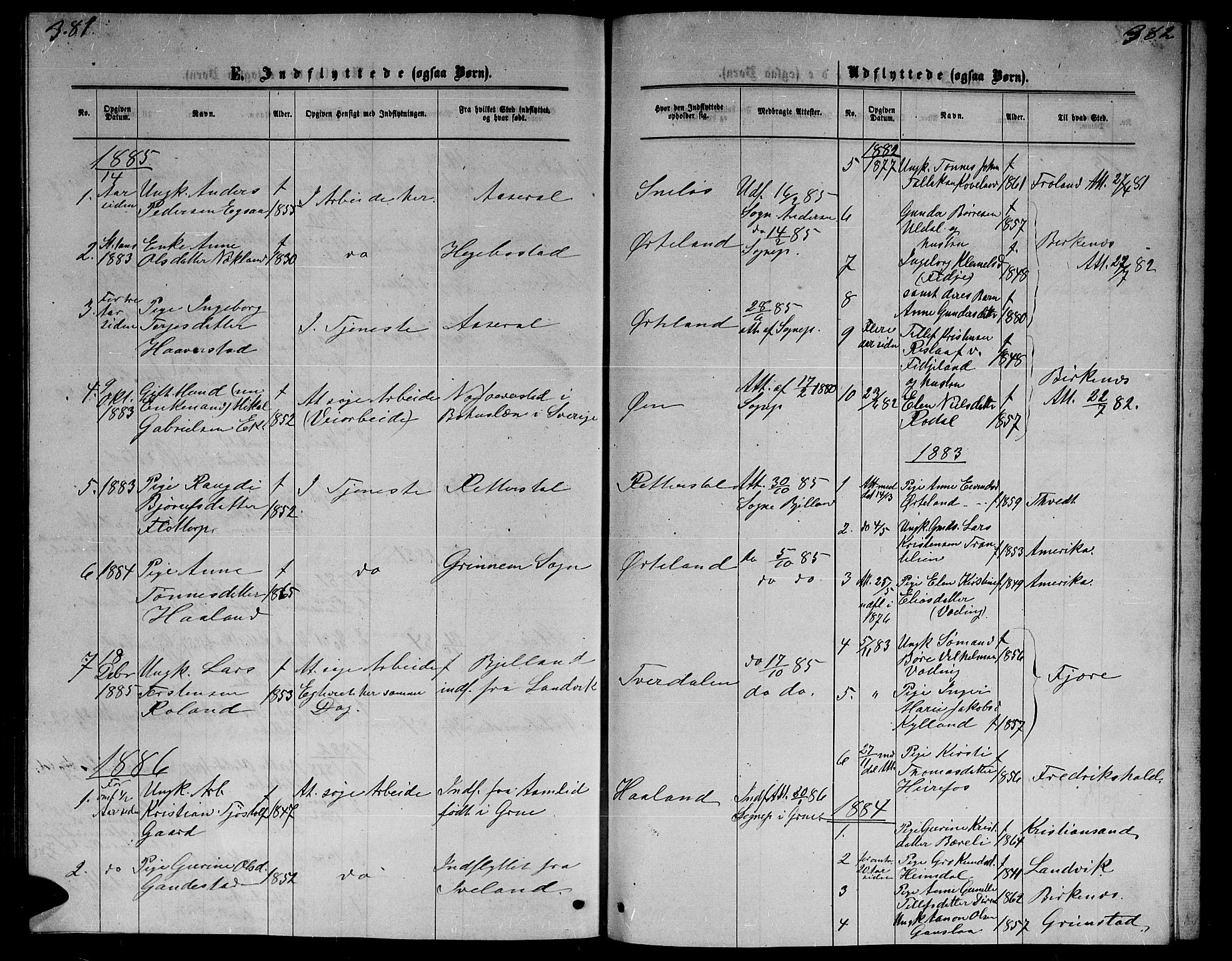 Herefoss sokneprestkontor, AV/SAK-1111-0019/F/Fb/Fba/L0002: Parish register (copy) no. B 2, 1868-1886, p. 381-382