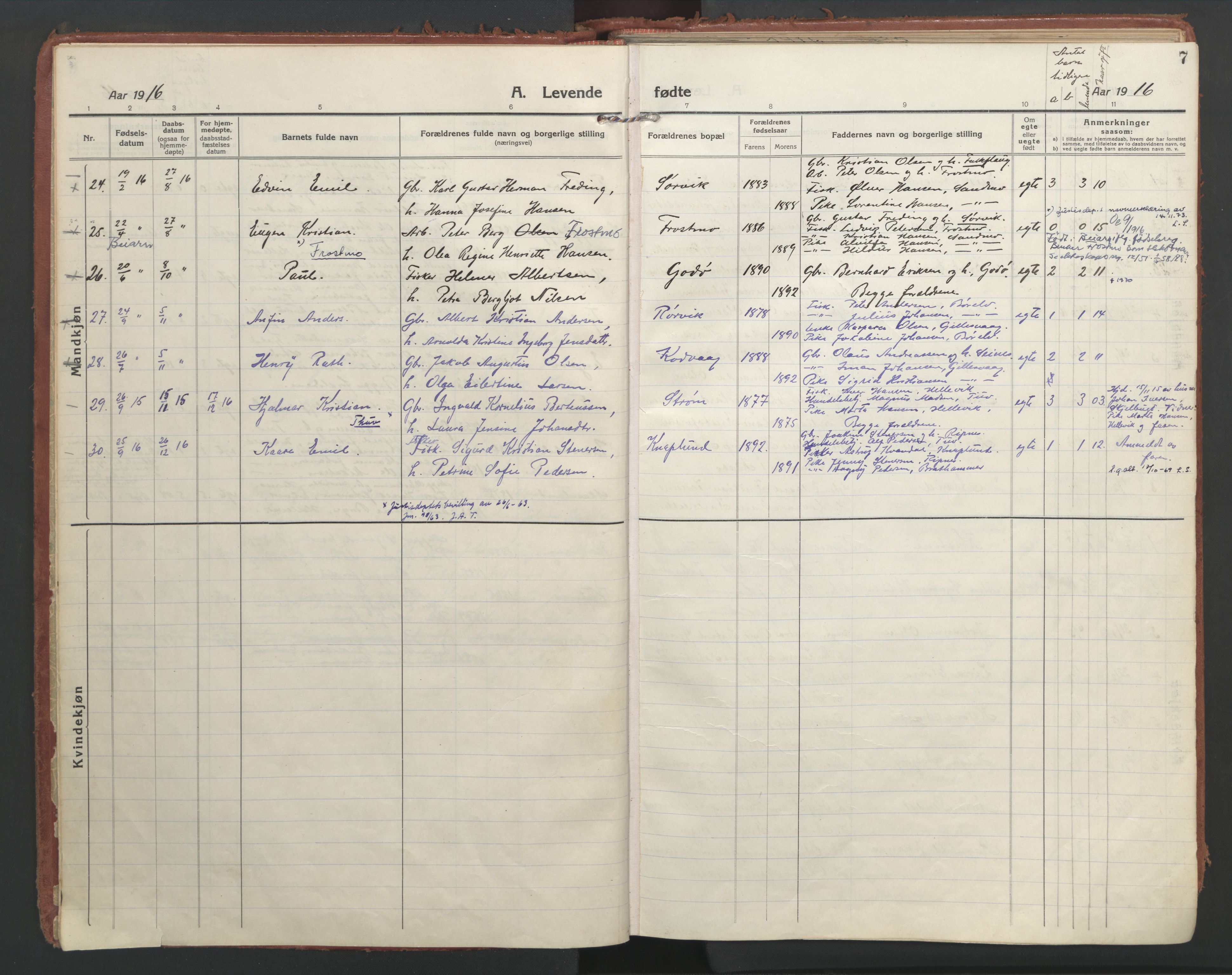 Ministerialprotokoller, klokkerbøker og fødselsregistre - Nordland, SAT/A-1459/804/L0086: Parish register (official) no. 804A07, 1916-1935, p. 7