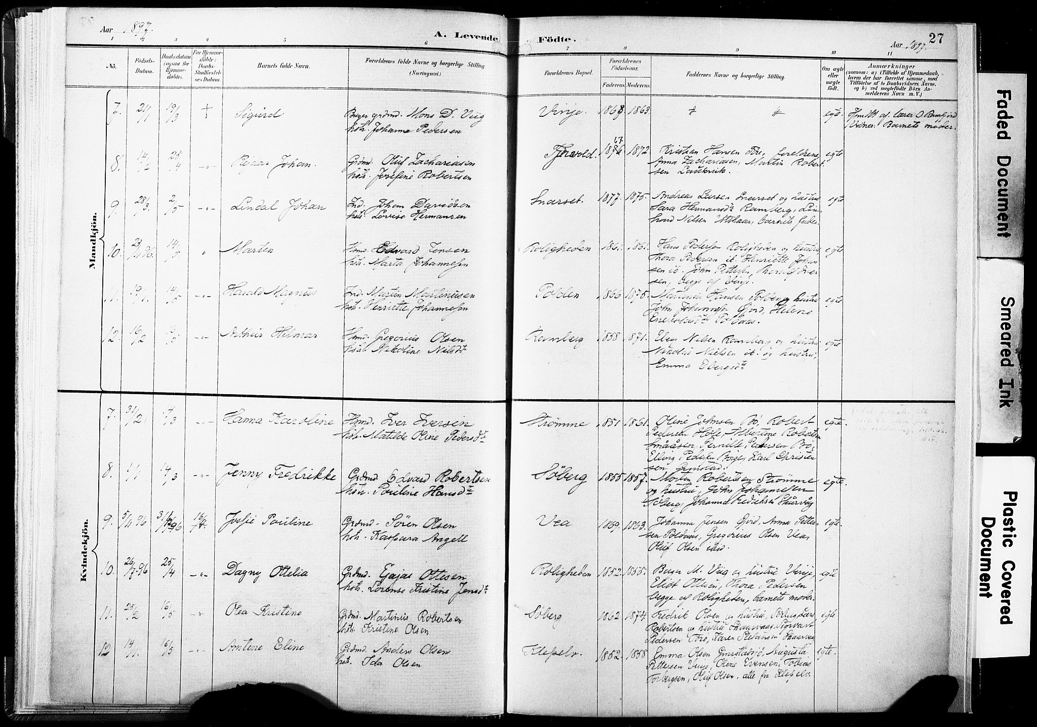 Ministerialprotokoller, klokkerbøker og fødselsregistre - Nordland, AV/SAT-A-1459/891/L1304: Parish register (official) no. 891A09, 1895-1921, p. 27