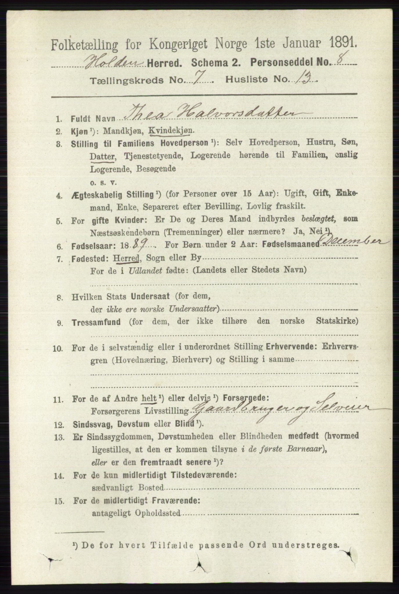 RA, 1891 census for 0819 Holla, 1891, p. 3354