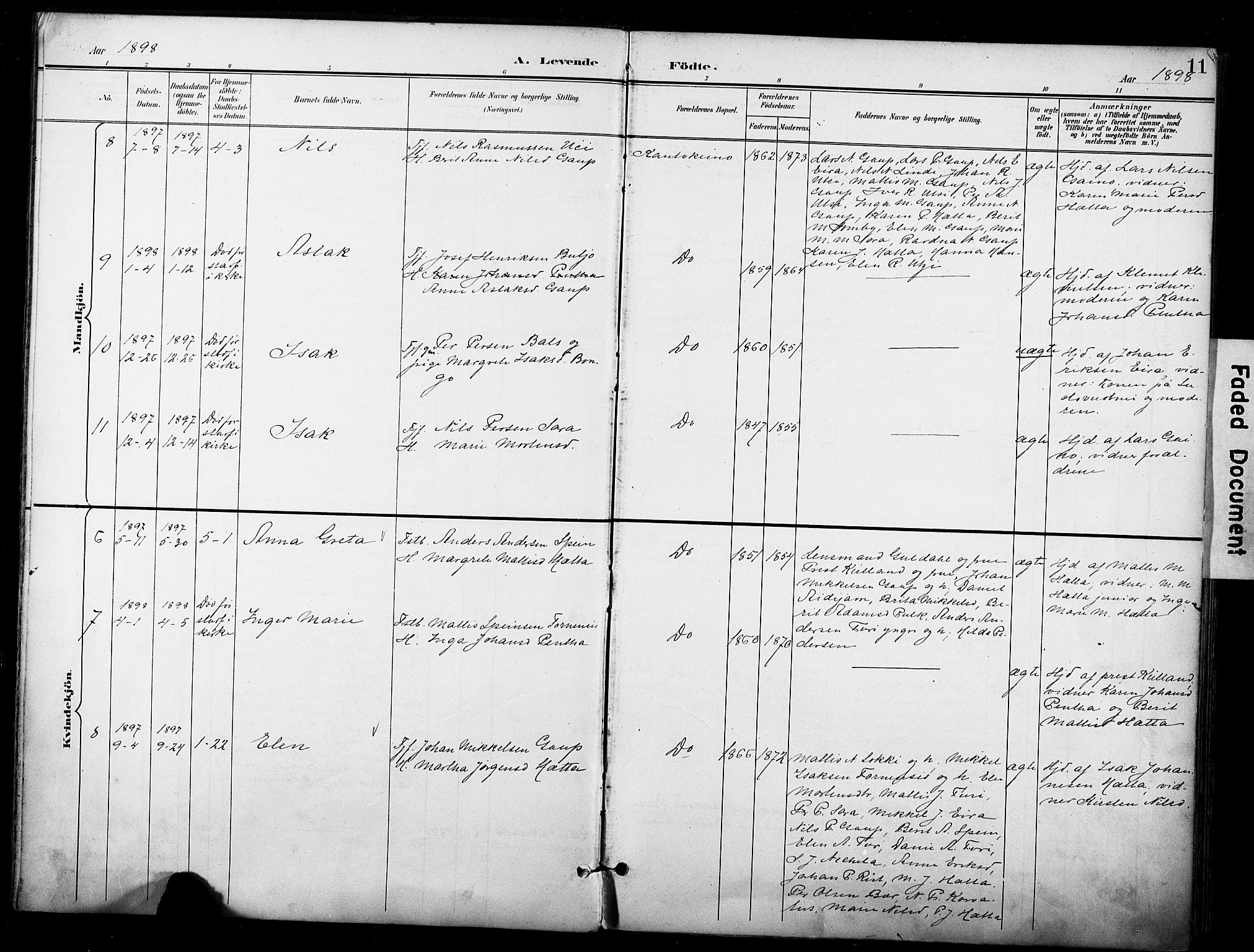 Kautokeino sokneprestembete, AV/SATØ-S-1340/H/Ha/L0005.kirke: Parish register (official) no. 5, 1896-1916, p. 11