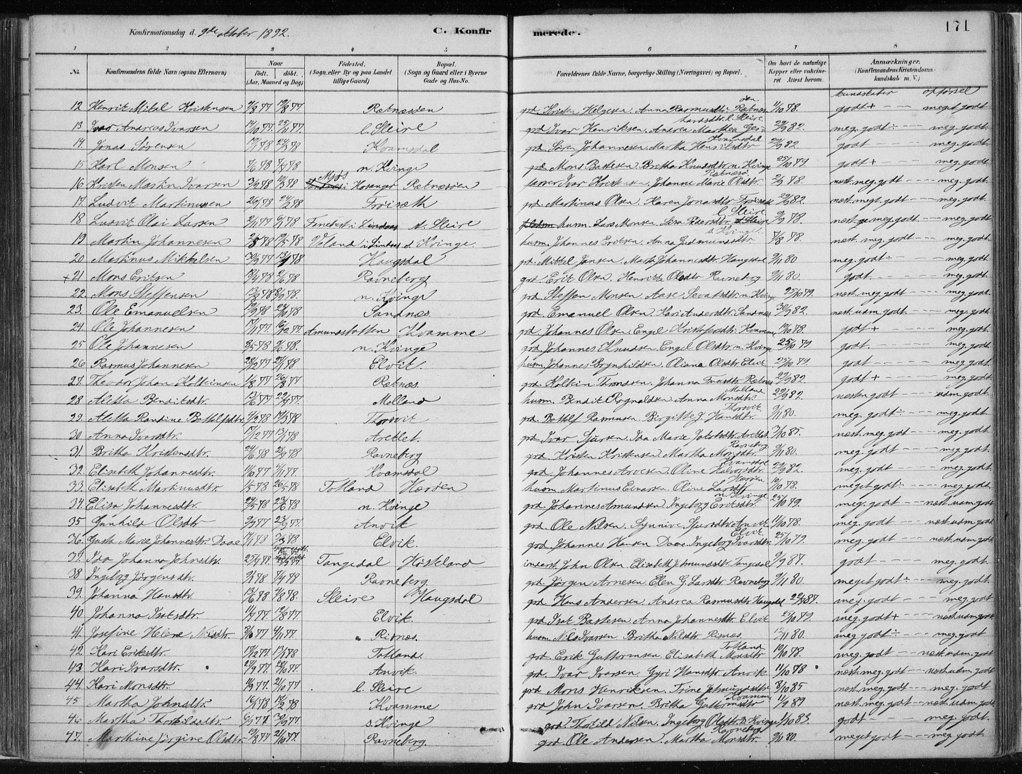 Masfjorden Sokneprestembete, SAB/A-77001: Parish register (official) no. B  1, 1876-1899, p. 171