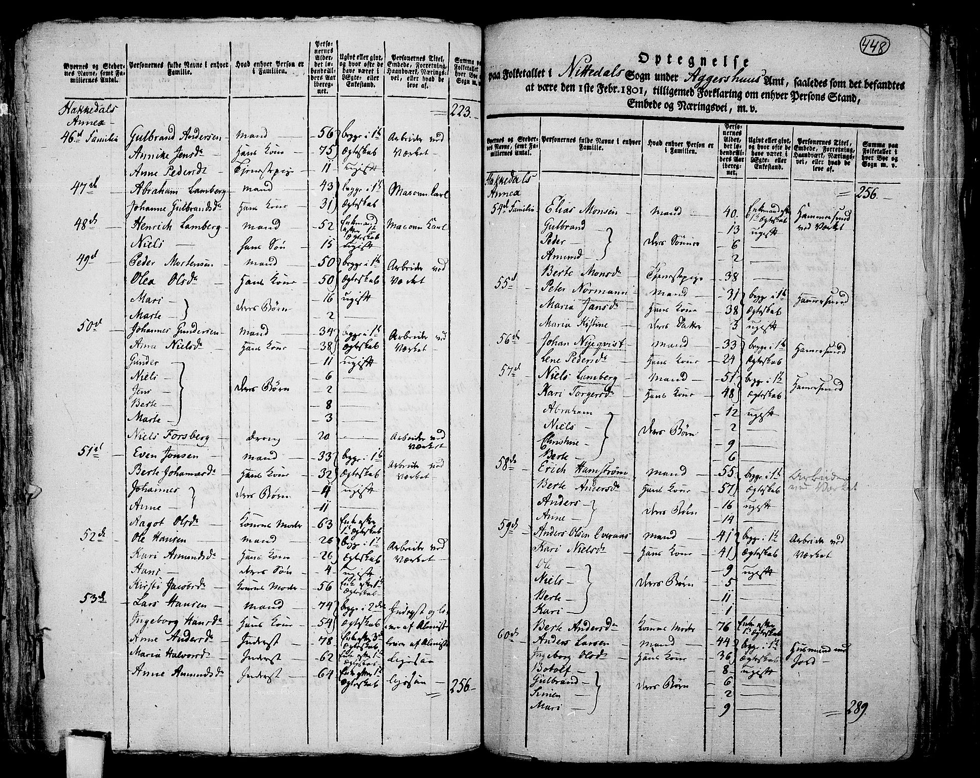 RA, 1801 census for 0233P Nittedal, 1801, p. 447b-448a