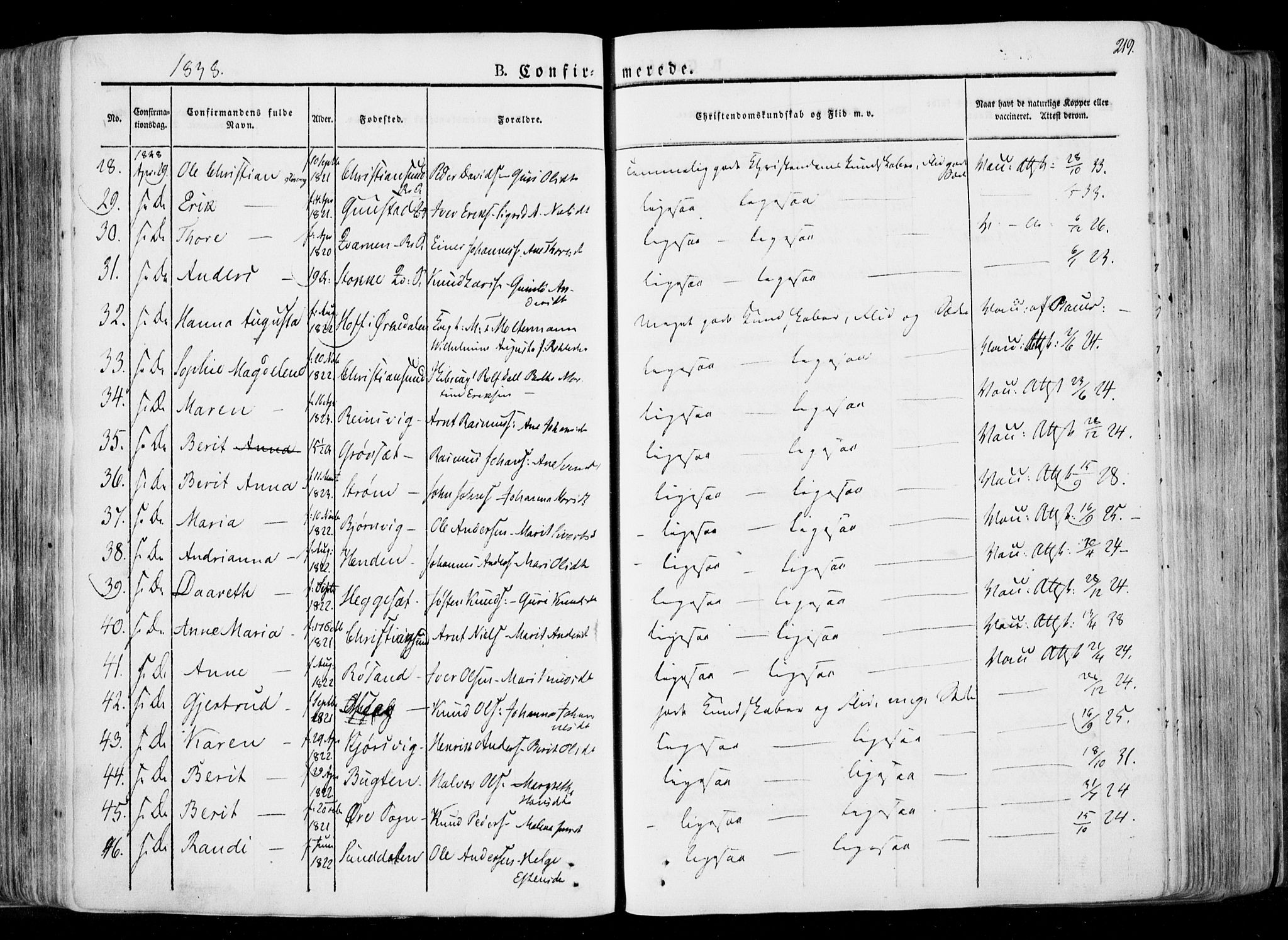 Ministerialprotokoller, klokkerbøker og fødselsregistre - Møre og Romsdal, AV/SAT-A-1454/568/L0803: Parish register (official) no. 568A10, 1830-1853, p. 219