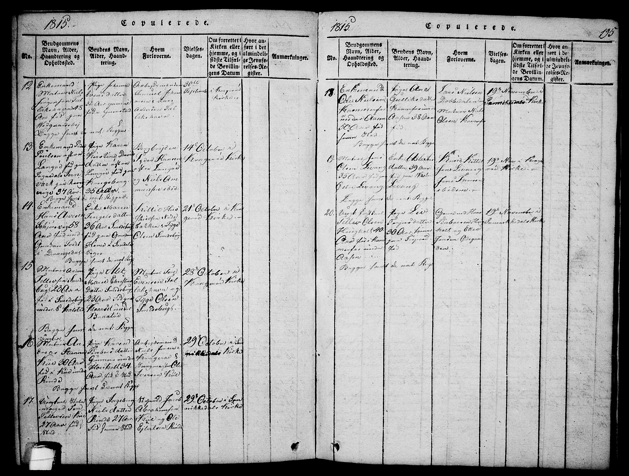 Sannidal kirkebøker, AV/SAKO-A-296/F/Fa/L0004: Parish register (official) no. 4, 1814-1829, p. 195