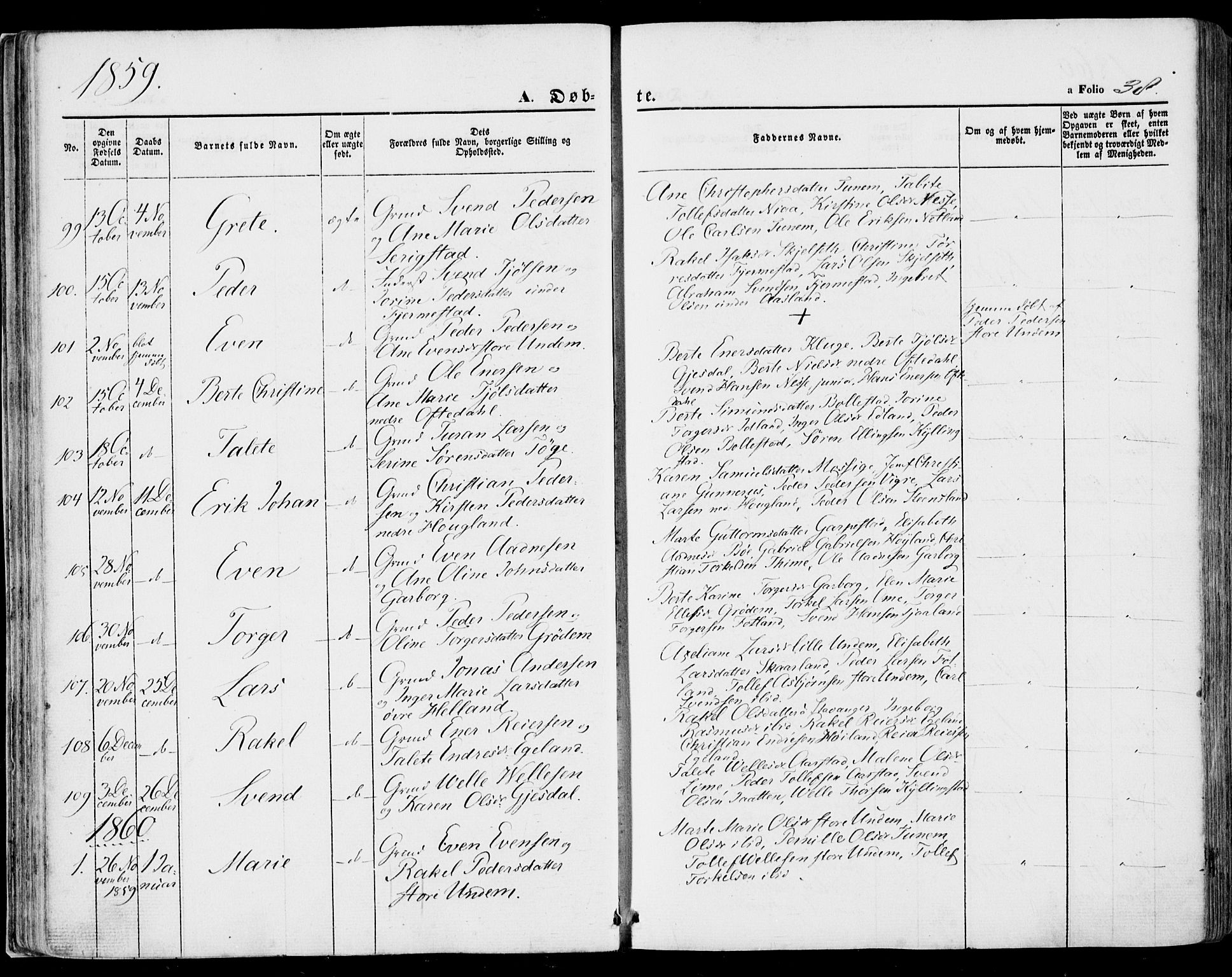 Lye sokneprestkontor, SAST/A-101794/001/30BA/L0007: Parish register (official) no. A 6, 1856-1871, p. 38