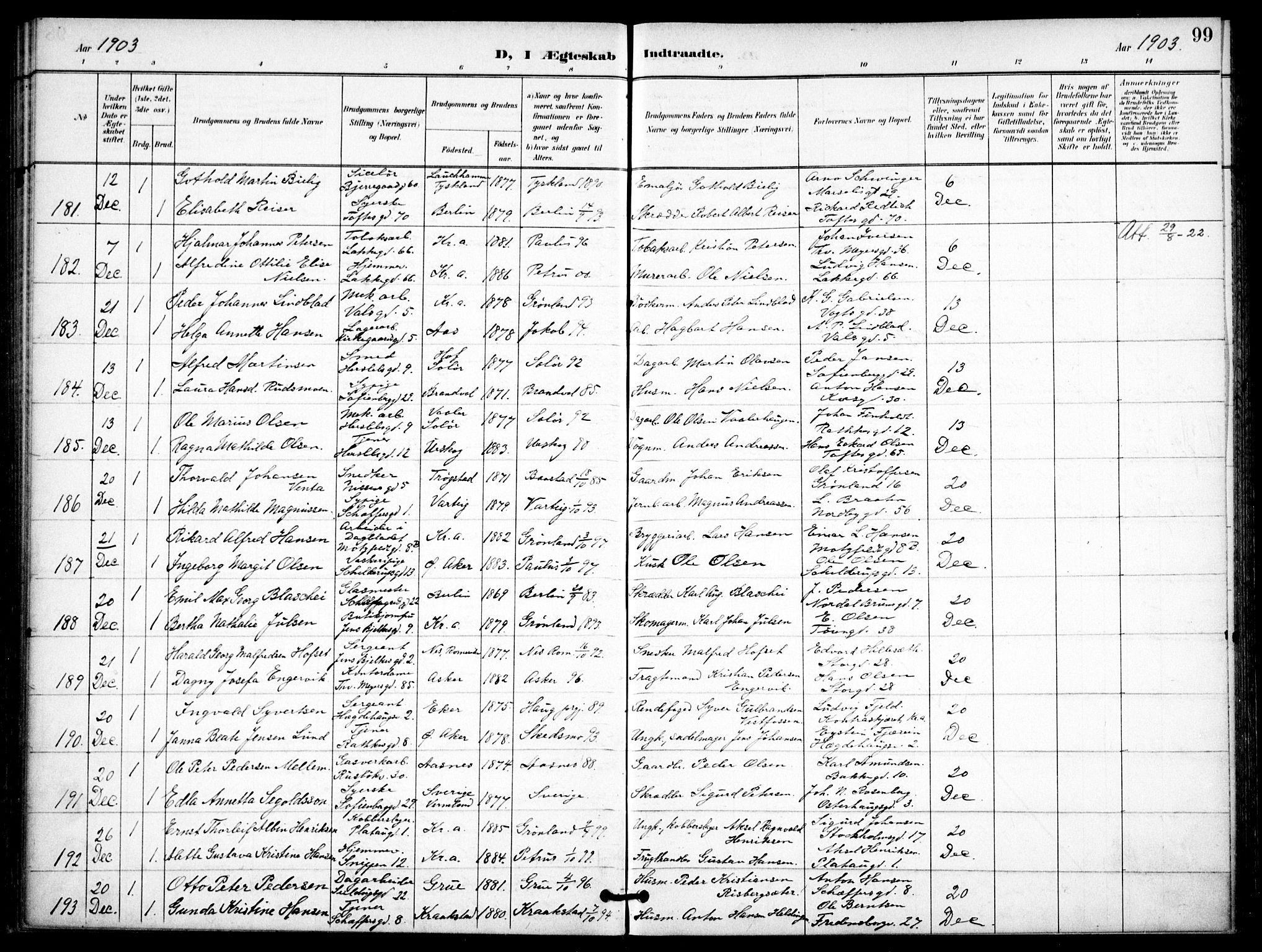 Petrus prestekontor Kirkebøker, AV/SAO-A-10872/F/Fa/L0009: Parish register (official) no. 9, 1897-1911, p. 99