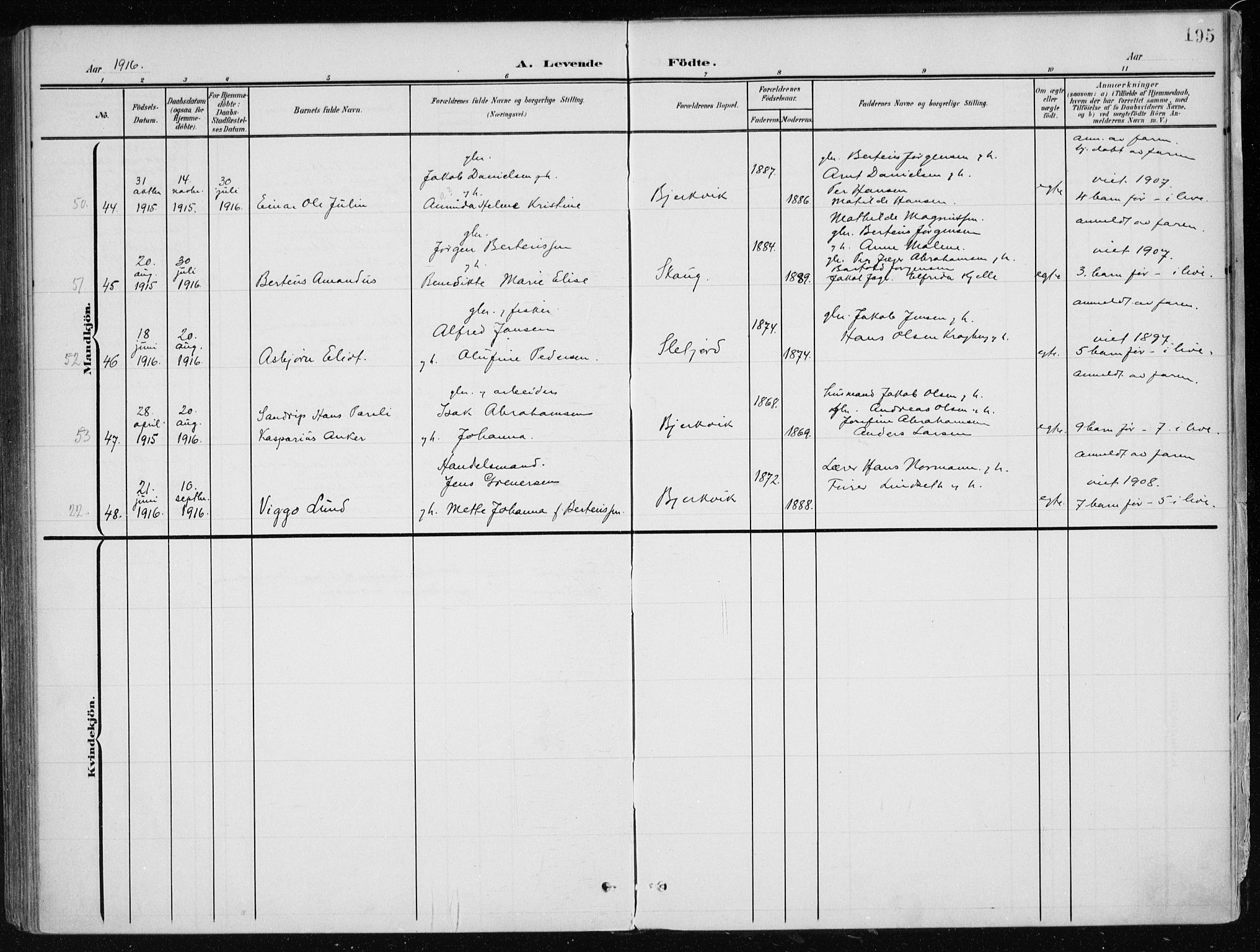 Ministerialprotokoller, klokkerbøker og fødselsregistre - Nordland, SAT/A-1459/866/L0941: Parish register (official) no. 866A04, 1901-1917, p. 195