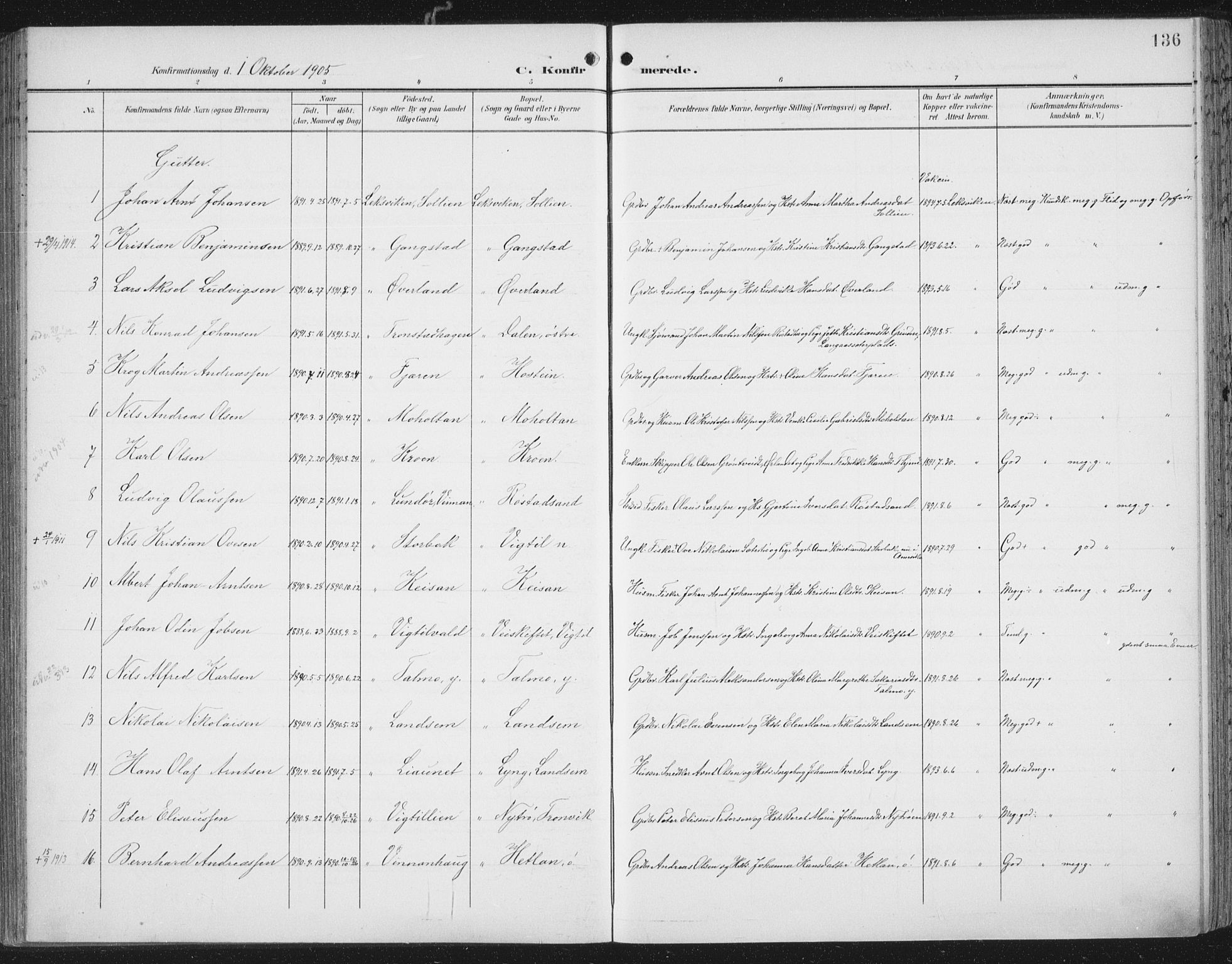 Ministerialprotokoller, klokkerbøker og fødselsregistre - Nord-Trøndelag, SAT/A-1458/701/L0011: Parish register (official) no. 701A11, 1899-1915, p. 136