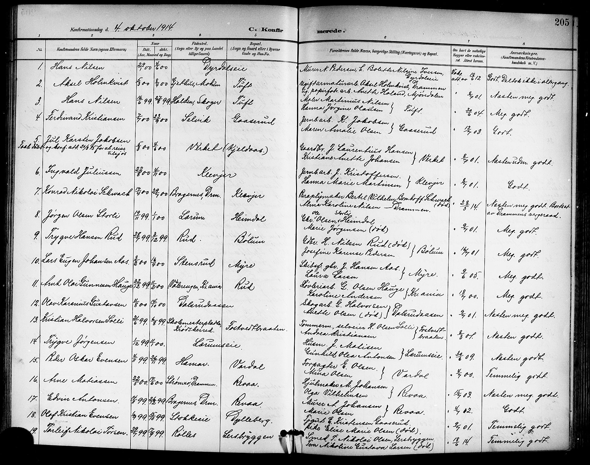 Sande Kirkebøker, SAKO/A-53/G/Ga/L0004: Parish register (copy) no. 4, 1895-1918, p. 205