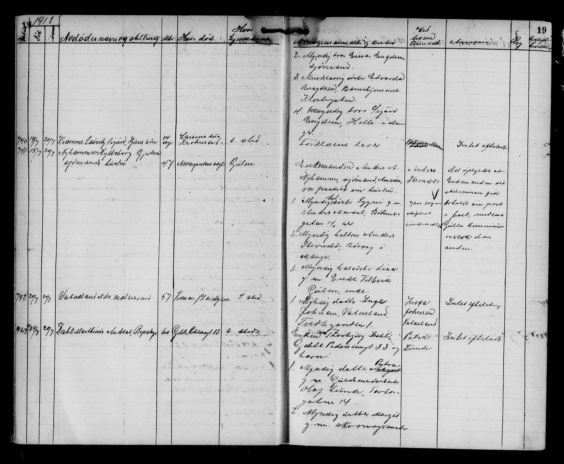 Byfogd og Byskriver i Bergen, AV/SAB-A-3401/06/06Na/L0012: Dødsfallsjournaler, 1918-1919, p. 18-19