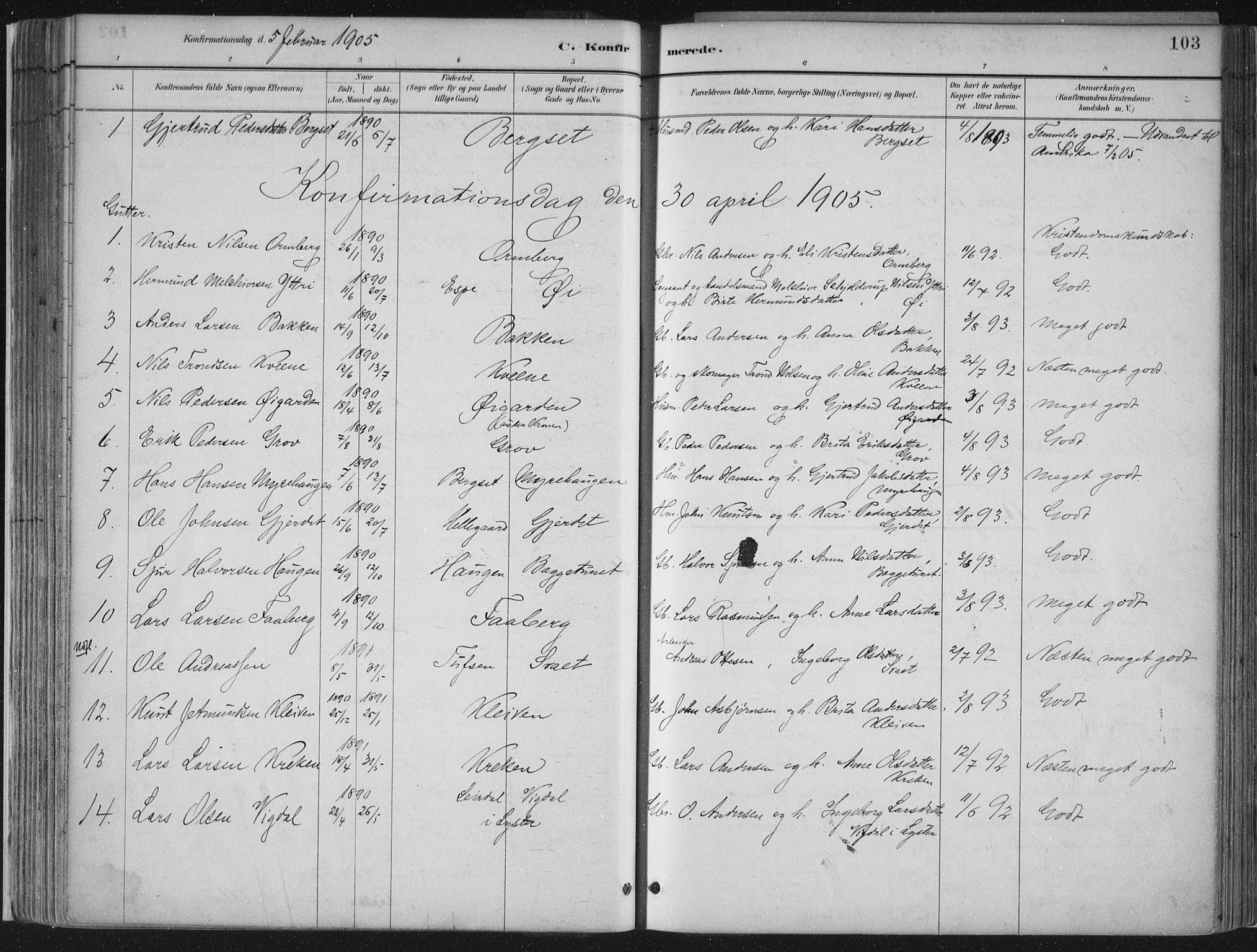 Jostedal sokneprestembete, SAB/A-80601/H/Haa/Haab/L0001: Parish register (official) no. B 1, 1887-1914, p. 103