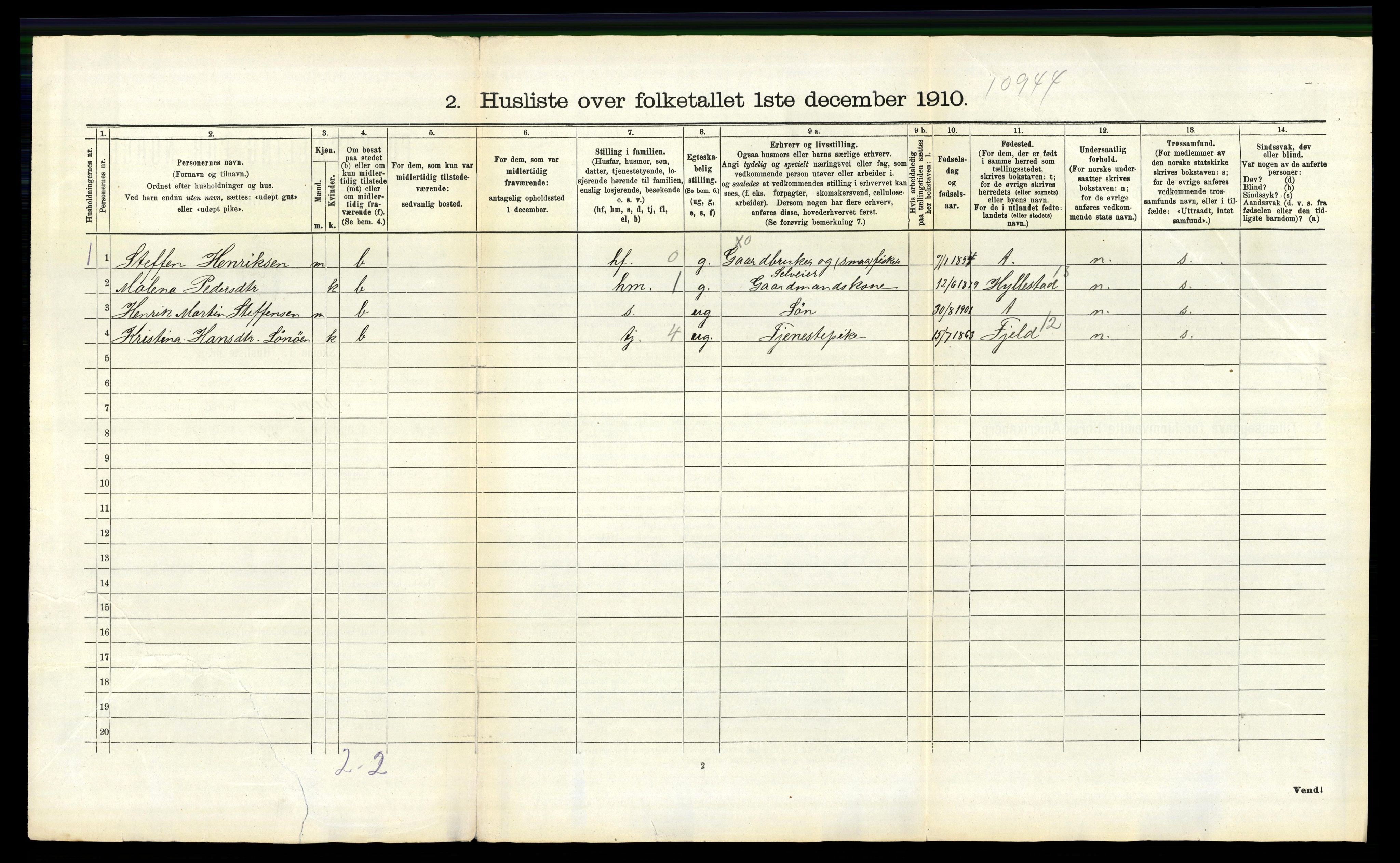 RA, 1910 census for Fana, 1910, p. 1524