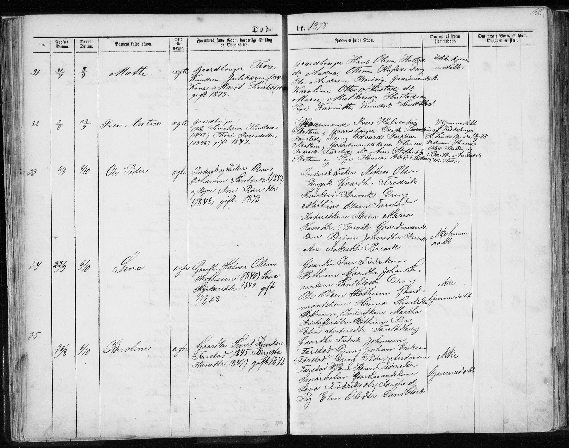 Ministerialprotokoller, klokkerbøker og fødselsregistre - Møre og Romsdal, AV/SAT-A-1454/567/L0782: Parish register (copy) no. 567C02, 1867-1886, p. 62