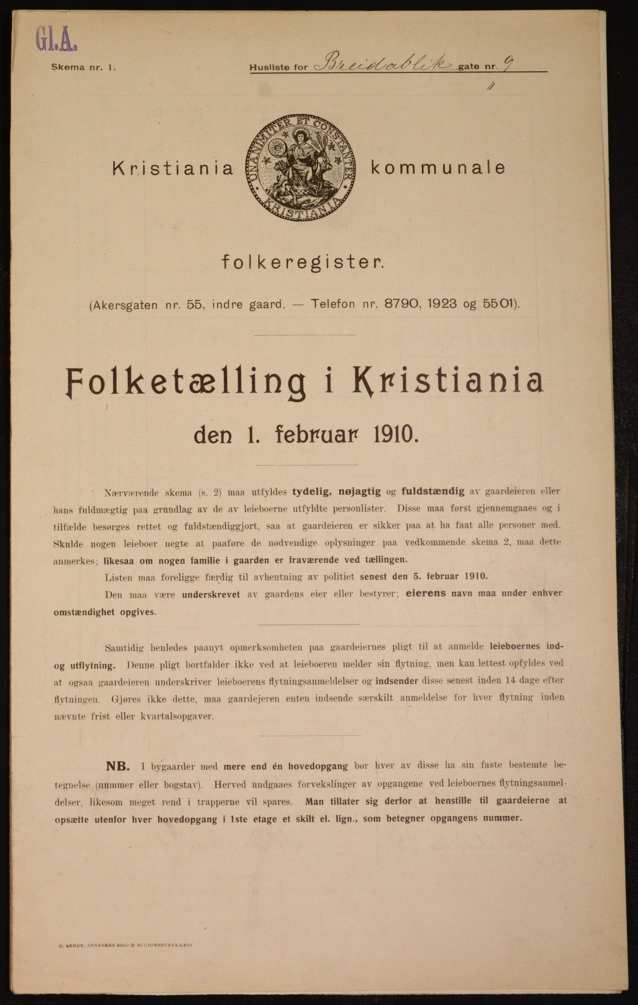 OBA, Municipal Census 1910 for Kristiania, 1910, p. 7798