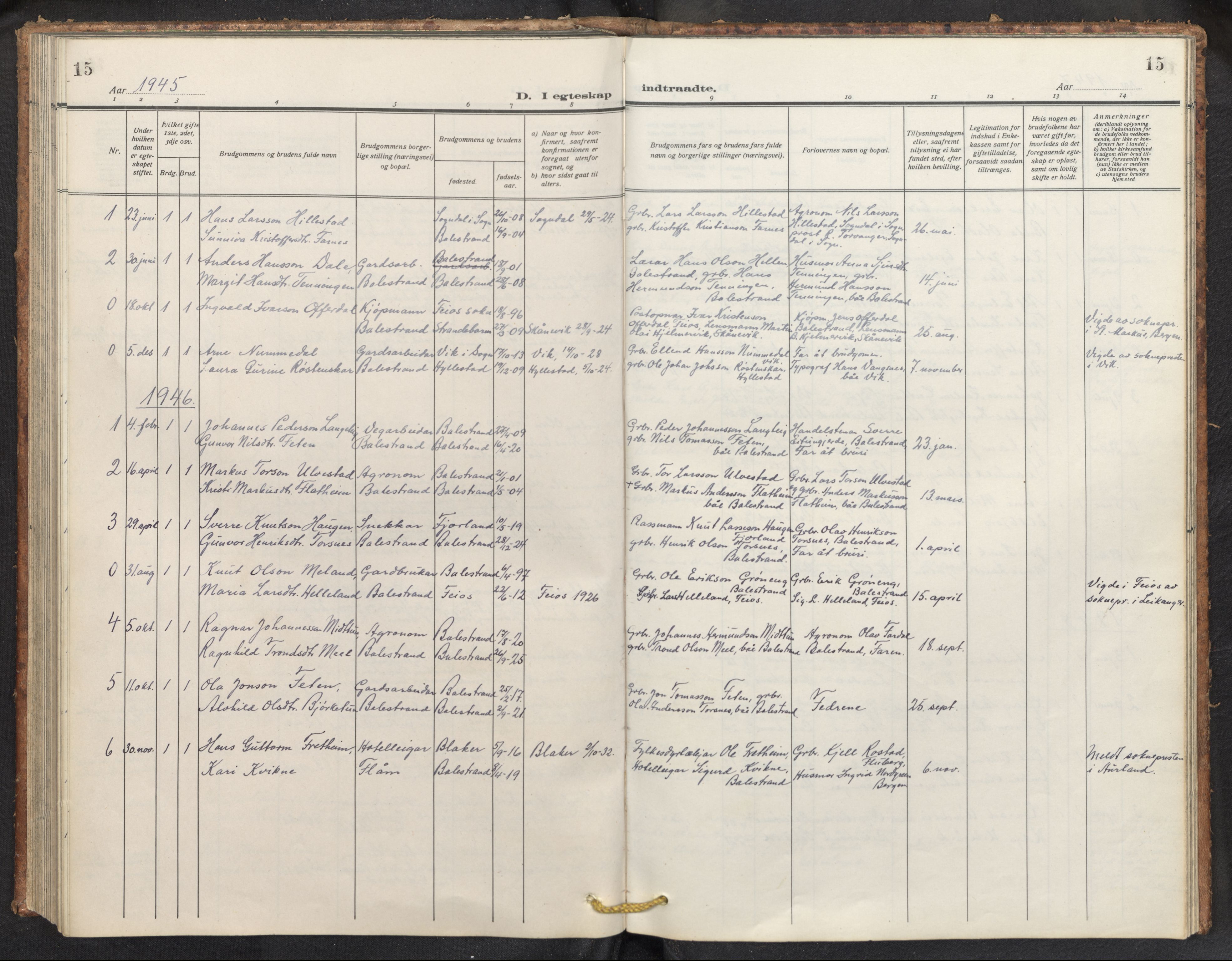 Balestrand sokneprestembete, AV/SAB-A-79601/H/Hab/Haba/L0003: Parish register (copy) no. A 3, 1920-1956, p. 15