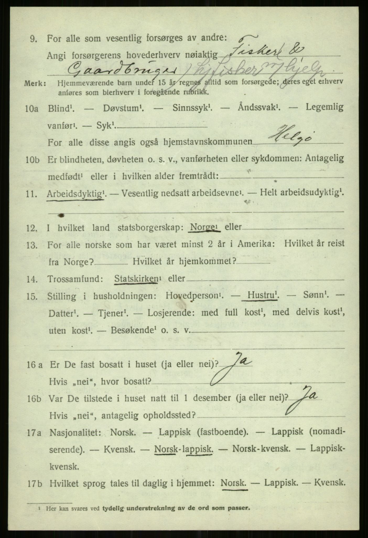SATØ, 1920 census for Helgøy, 1920, p. 855