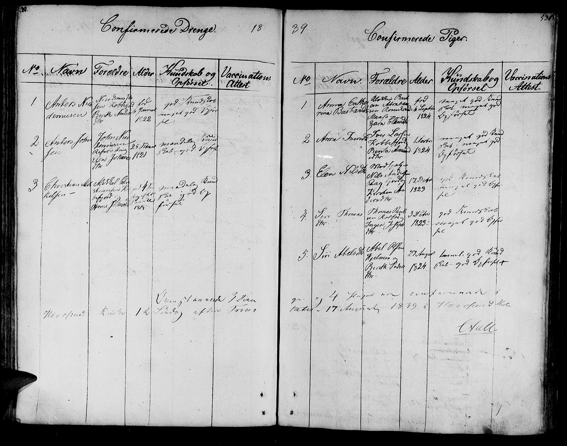 Måsøy sokneprestkontor, SATØ/S-1348/H/Ha/L0001kirke: Parish register (official) no. 1, 1806-1851, p. 530-531