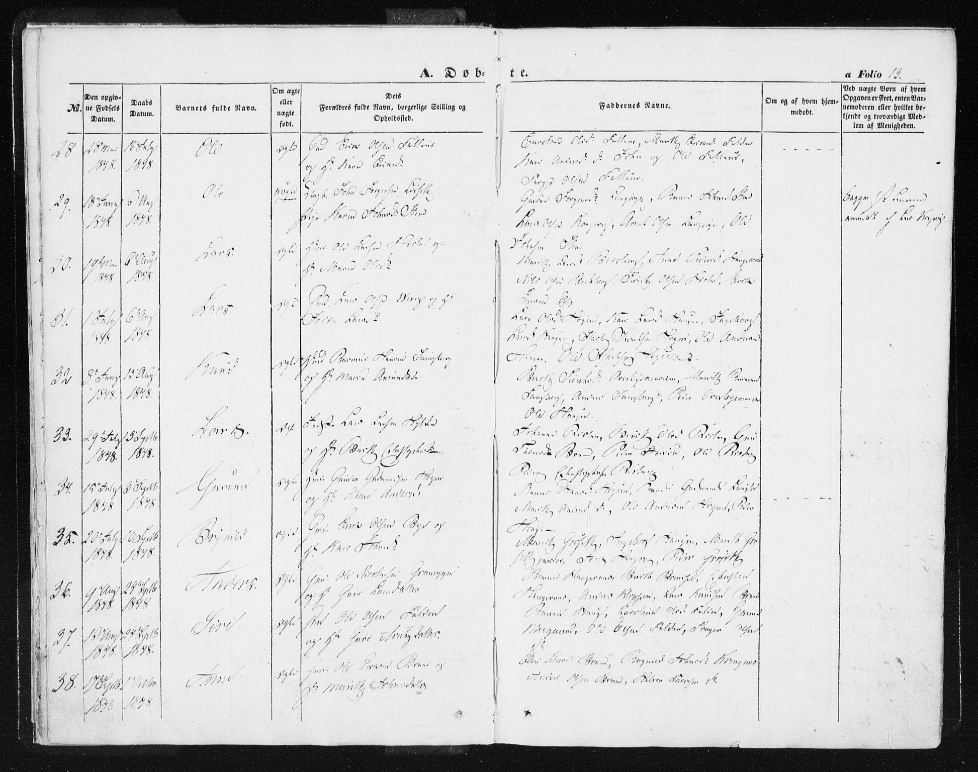 Ministerialprotokoller, klokkerbøker og fødselsregistre - Sør-Trøndelag, AV/SAT-A-1456/612/L0376: Parish register (official) no. 612A08, 1846-1859, p. 13