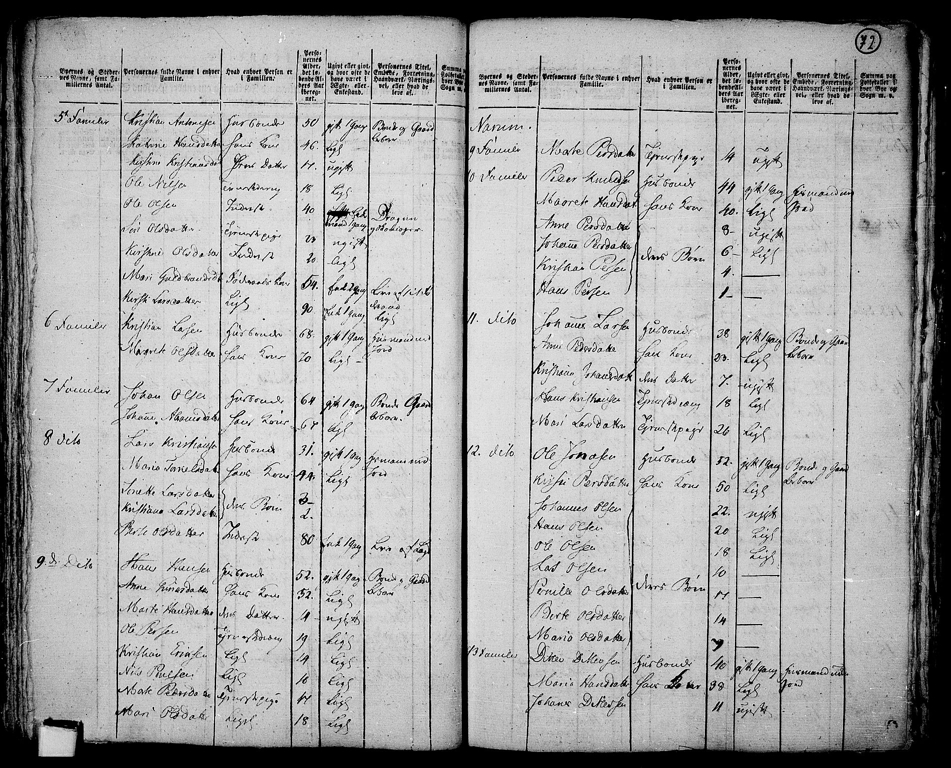 RA, 1801 census for 0528P Toten, 1801, p. 71b-72a