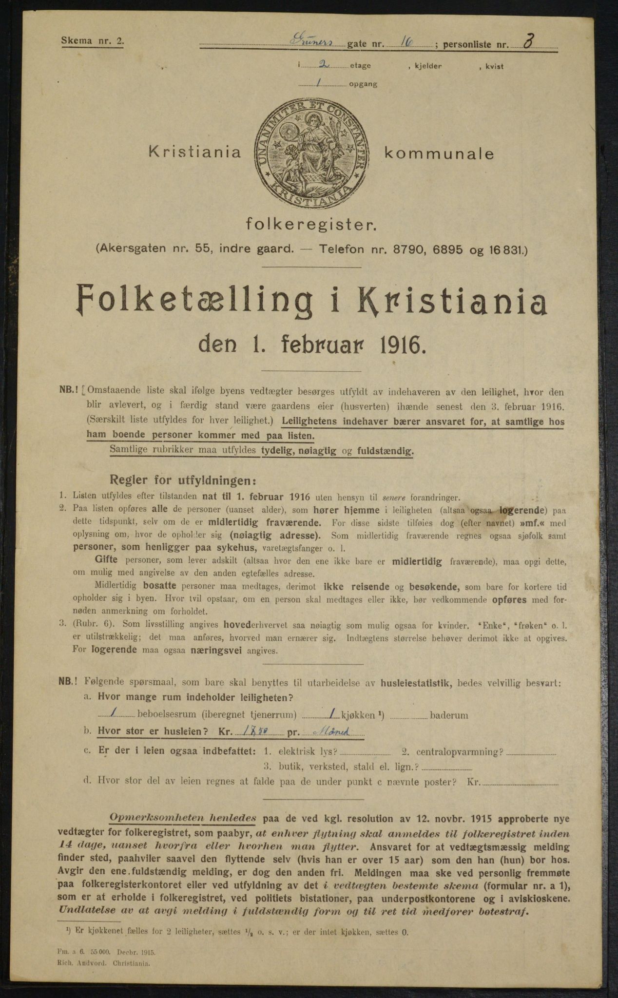 OBA, Municipal Census 1916 for Kristiania, 1916, p. 31674