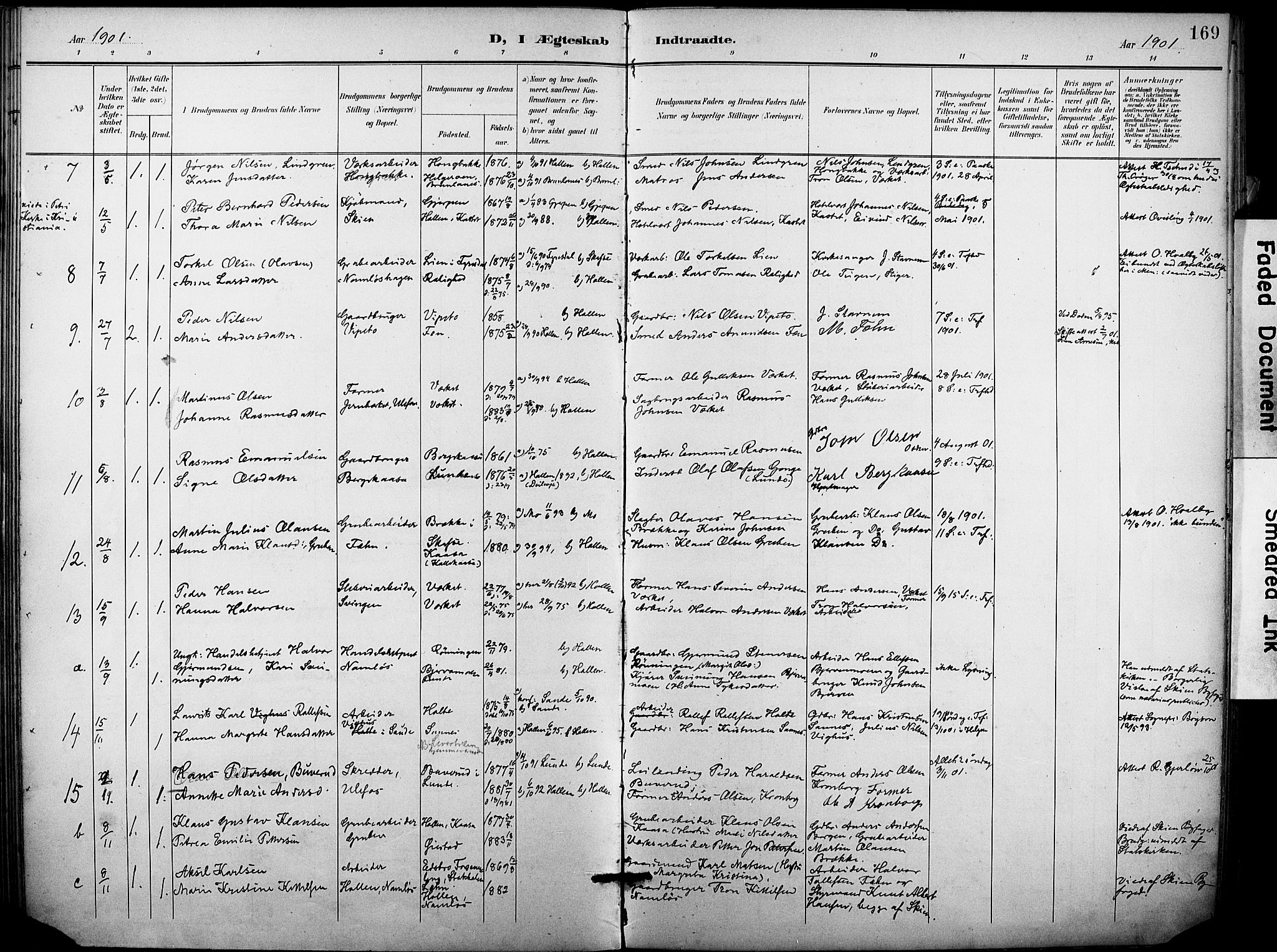 Holla kirkebøker, SAKO/A-272/F/Fa/L0010: Parish register (official) no. 10, 1897-1907, p. 169